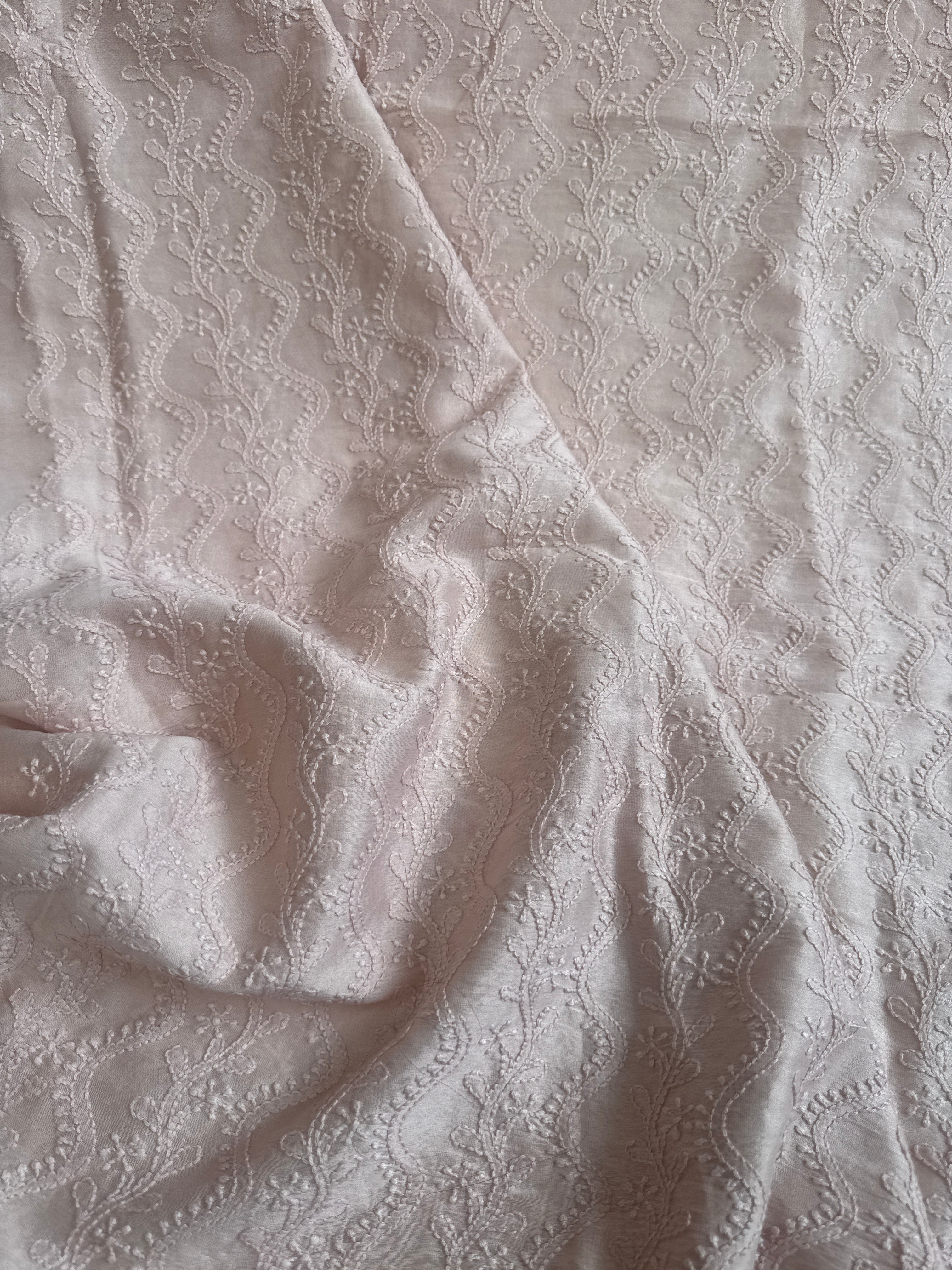 Chanderi Chikankari Kurta Length - Mens- Pale Pink