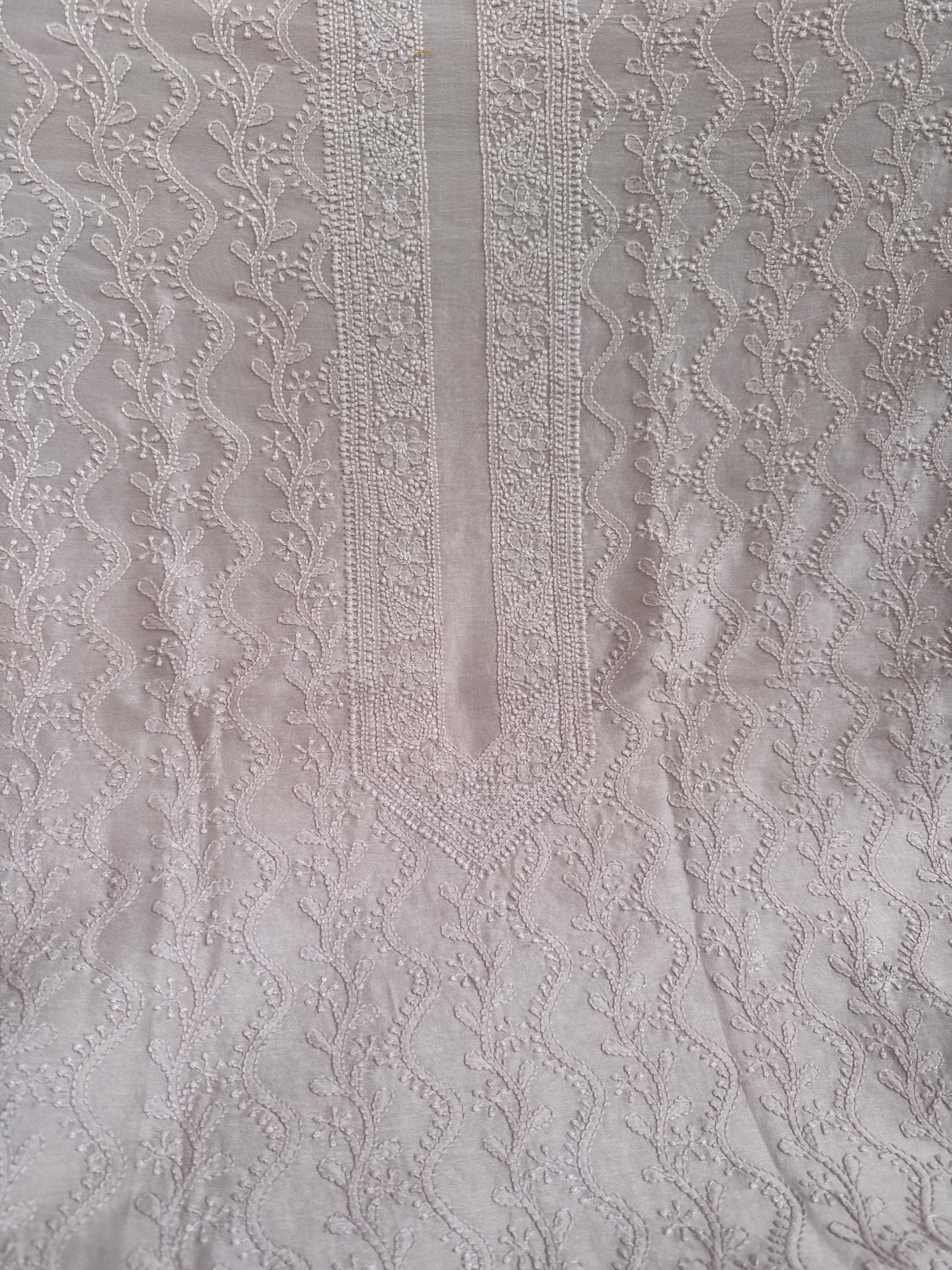 Chanderi Chikankari Kurta Length - Mens- Pale Pink