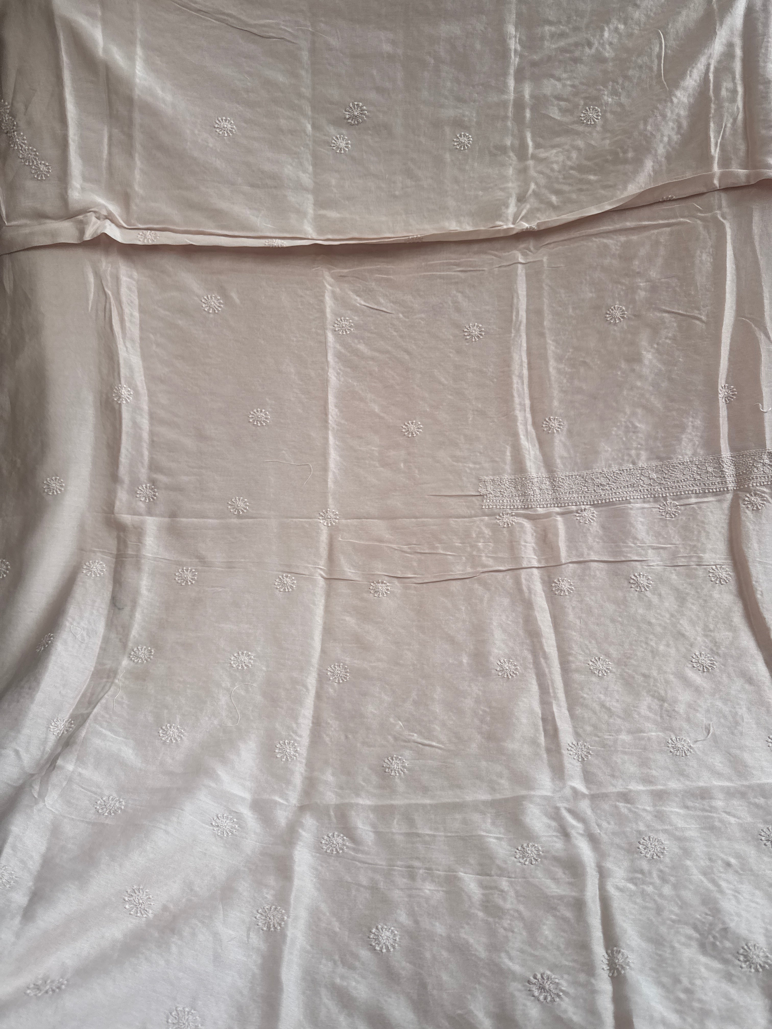 Chanderi Chikankari Kurta Length - Mens- Pale Pink