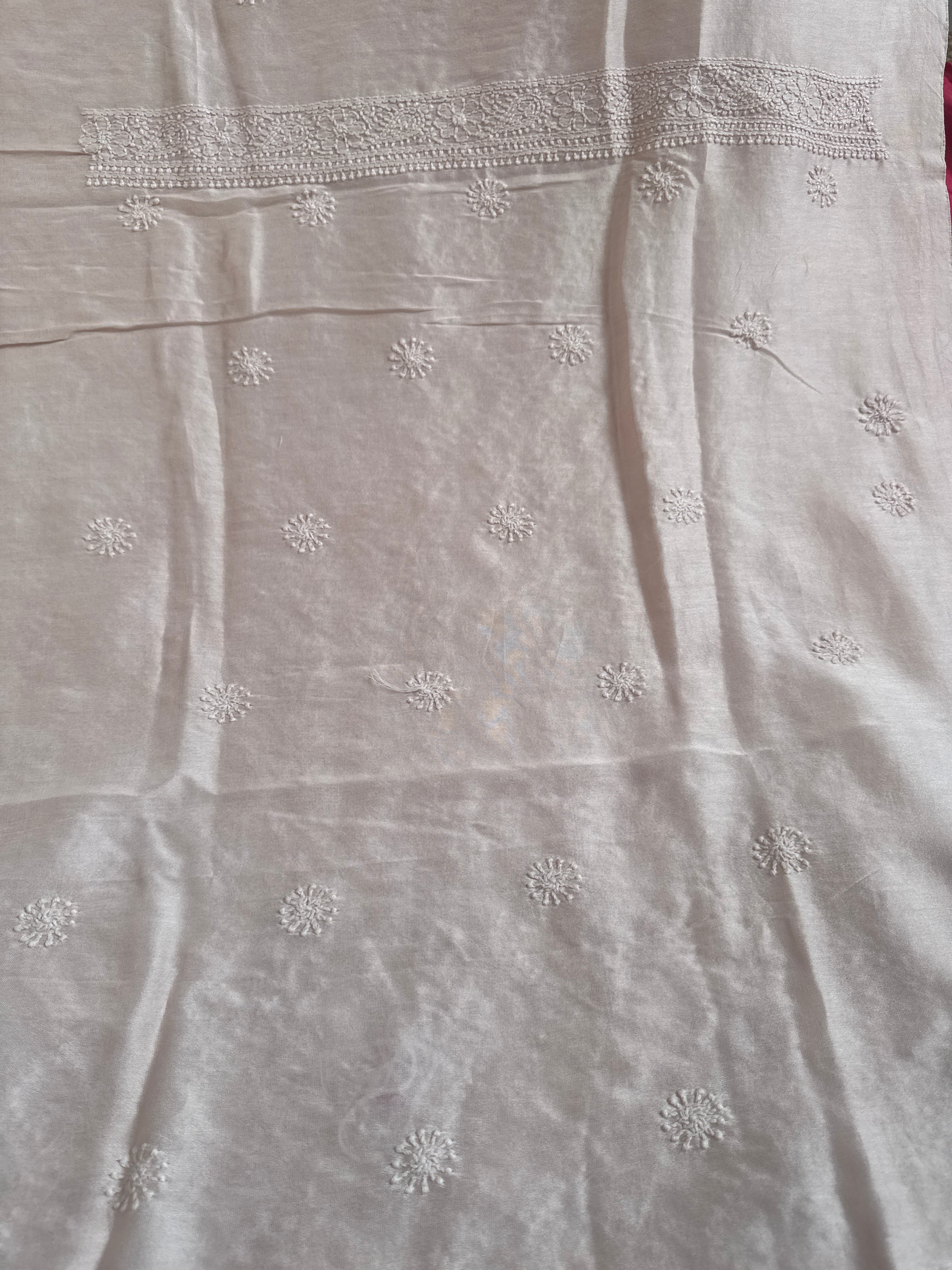Chanderi Chikankari Kurta Length - Mens- Pale Pink