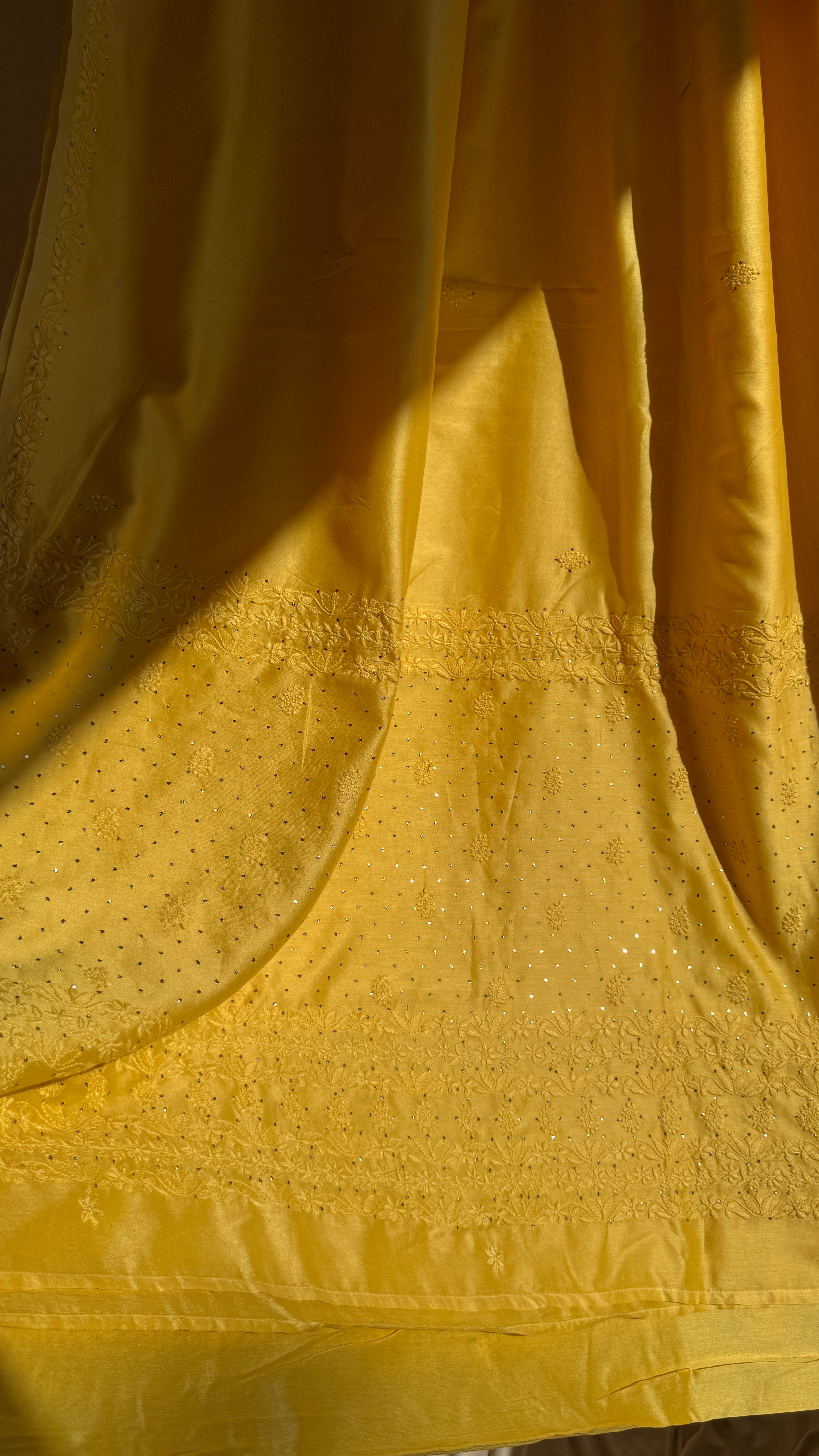 Chanderi Chikankari saree in Yellow