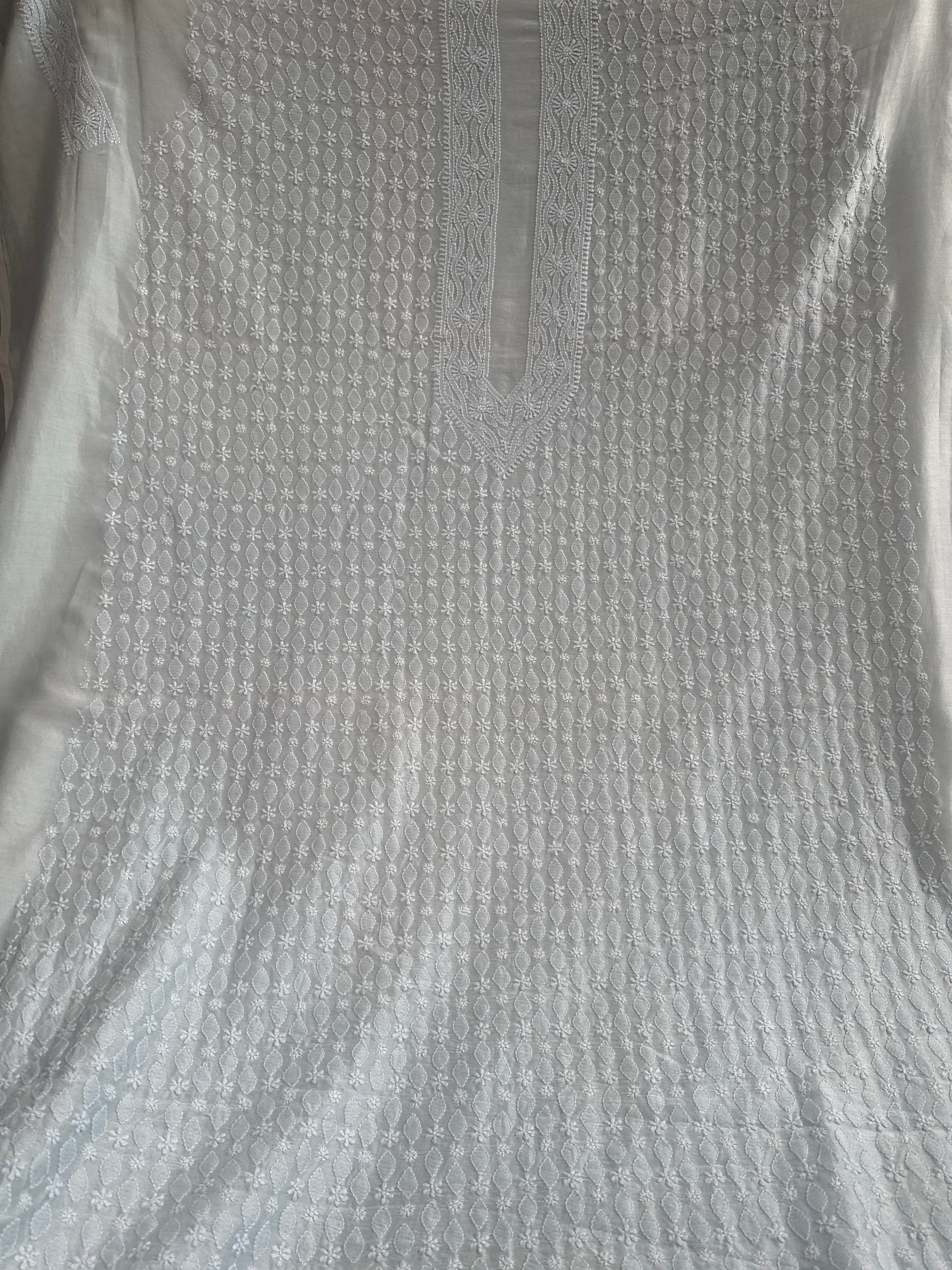 Chanderi Chikankari Kurta Length - Mens- Blue