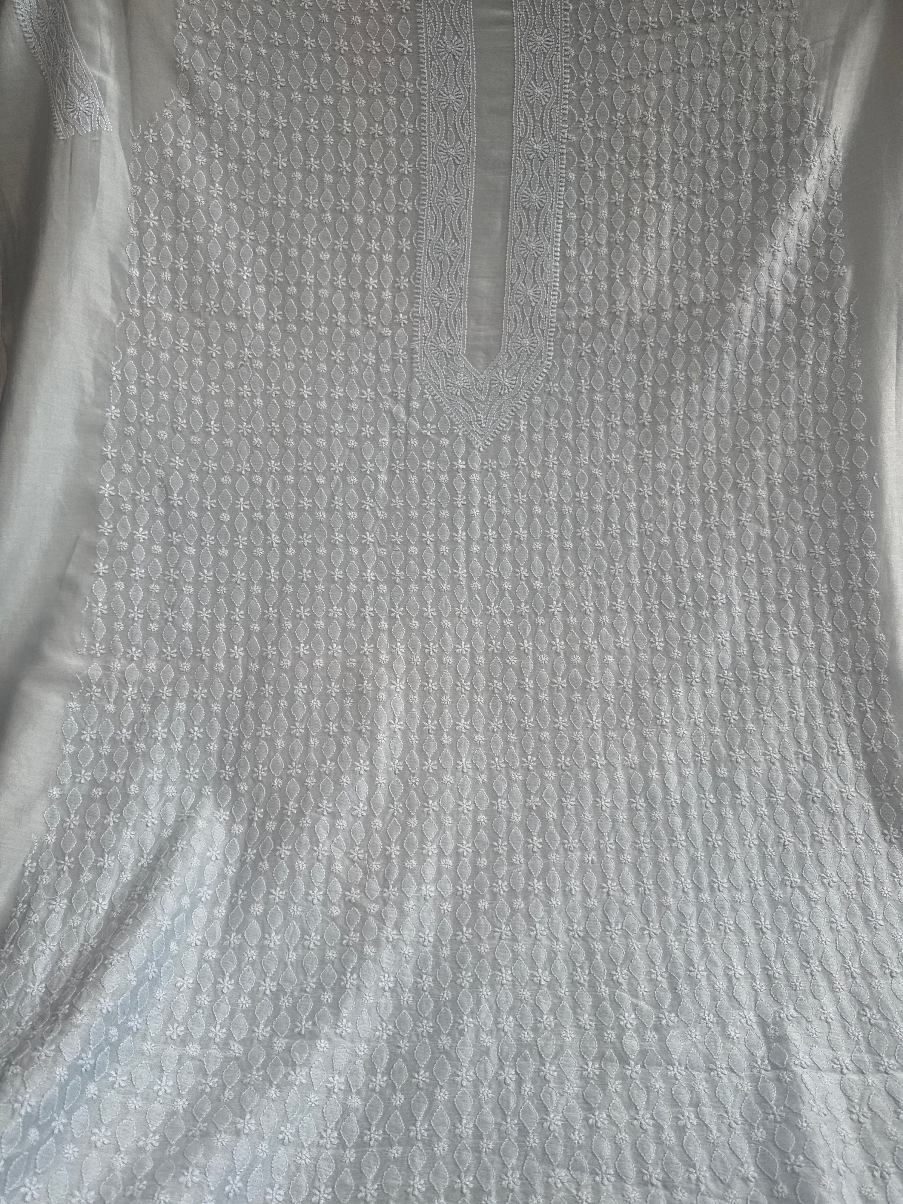 Chanderi Chikankari Kurta Length - Mens- Blue