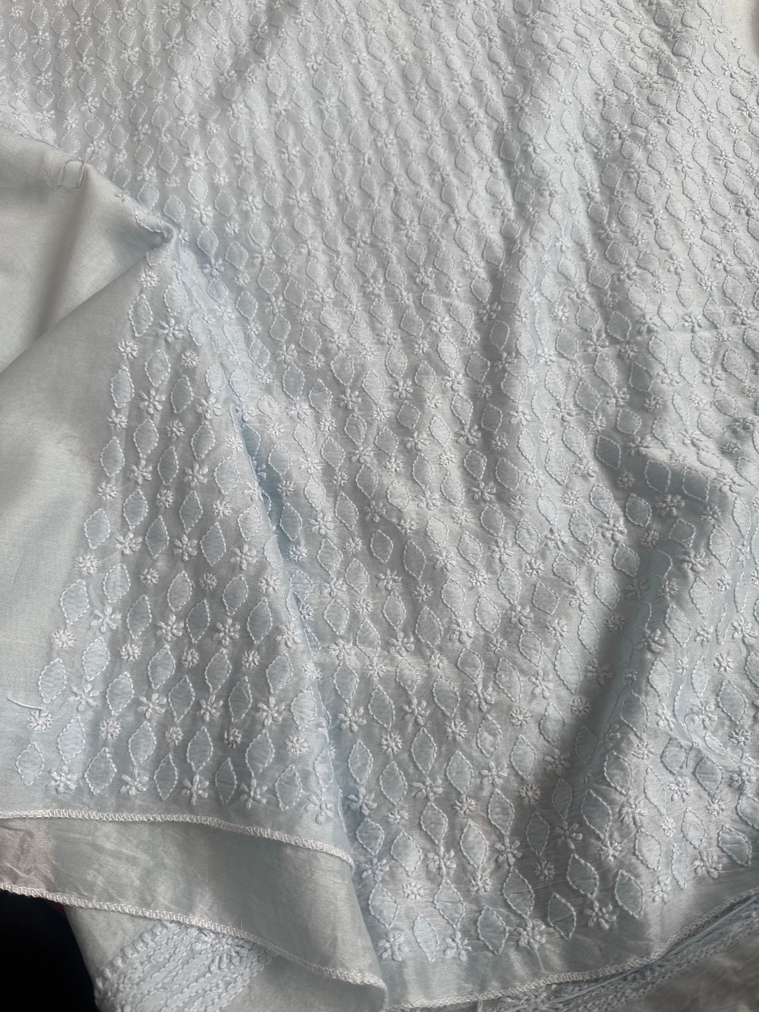 Chanderi Chikankari Kurta Length - Mens- Blue