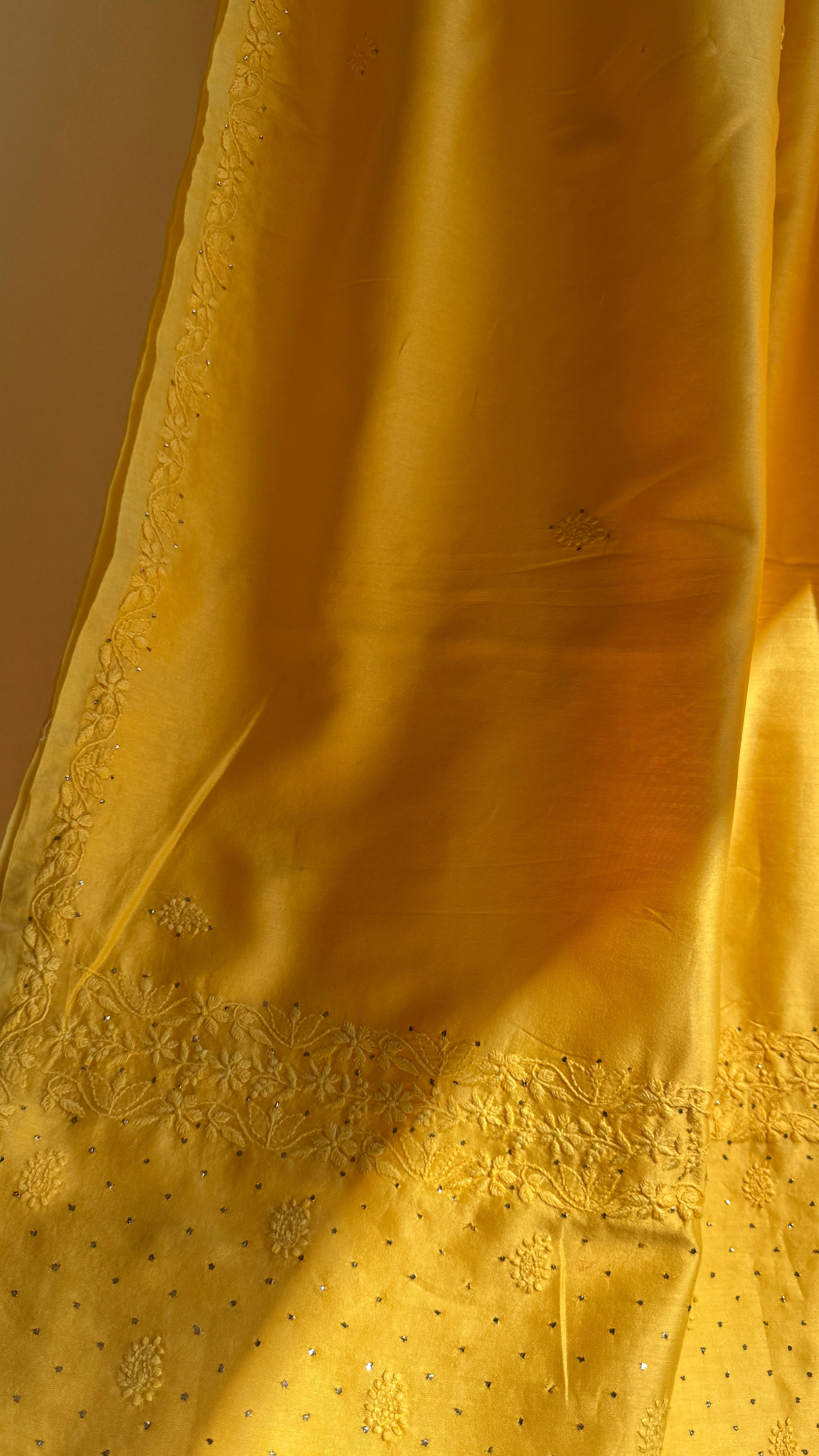 Chanderi Chikankari saree in Yellow