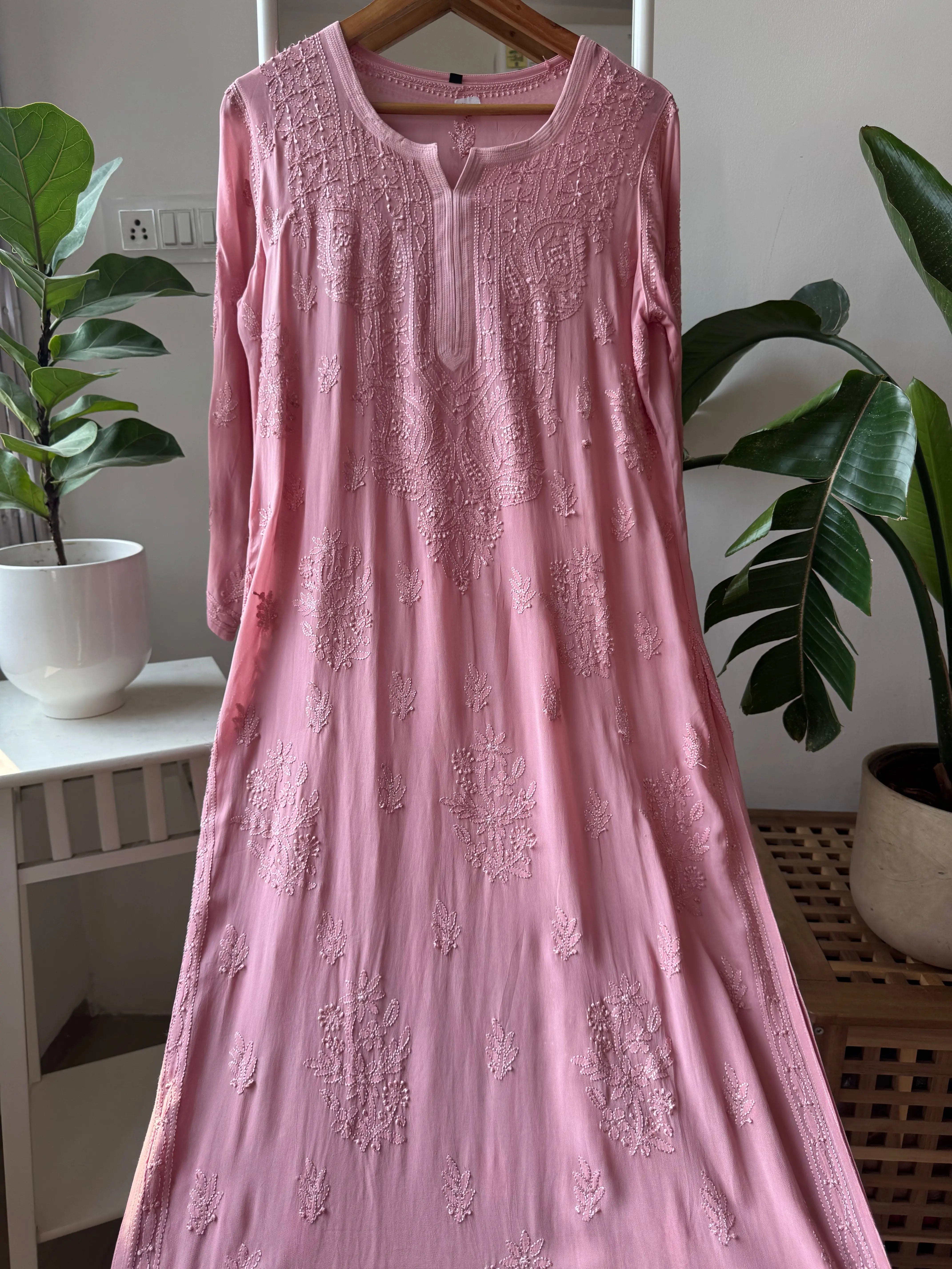 Viscose Kurti - Gala Booti- Rosewood Pink ARIAA CHIKANKARI 