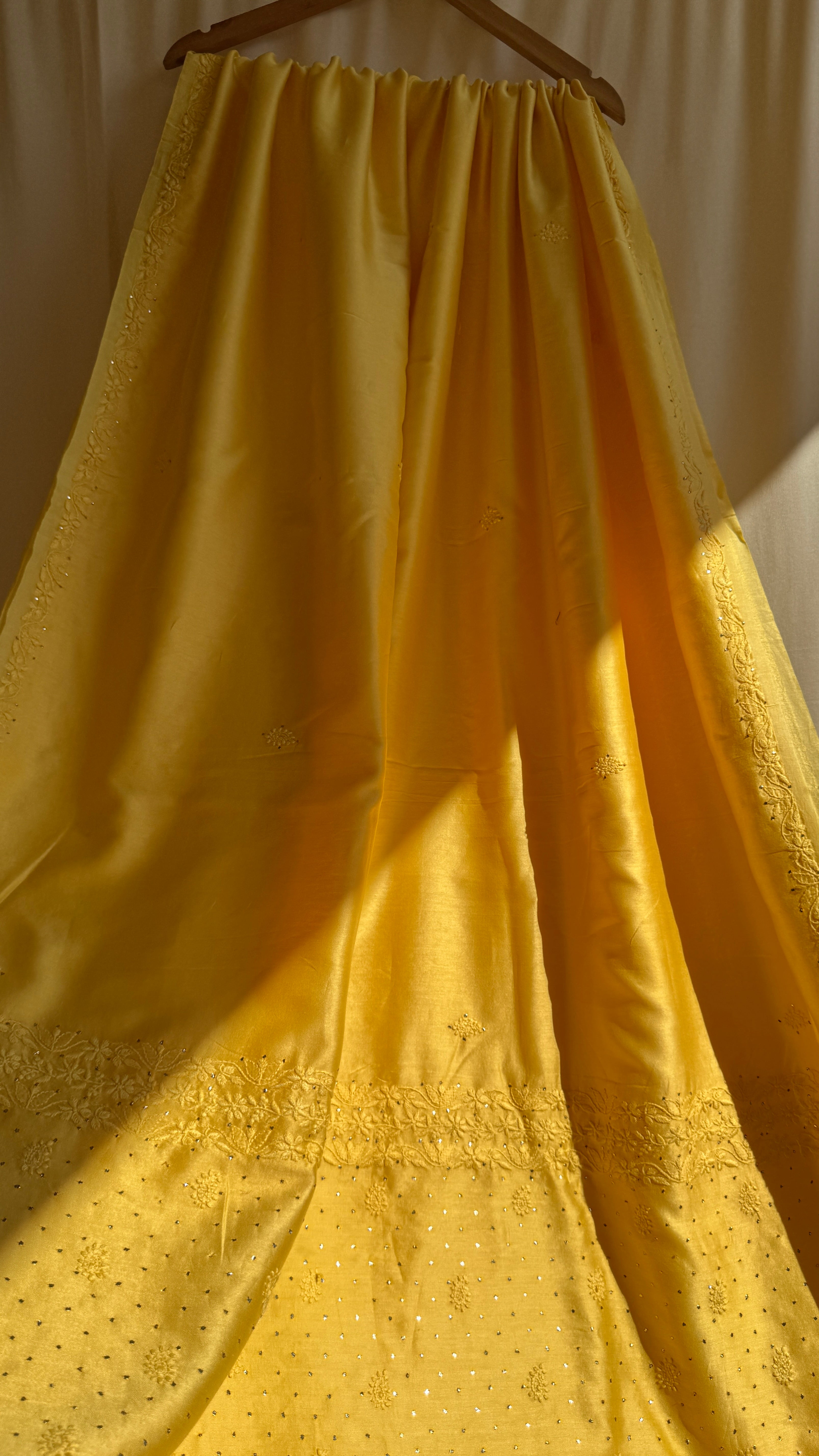 Chanderi Chikankari saree in Yellow