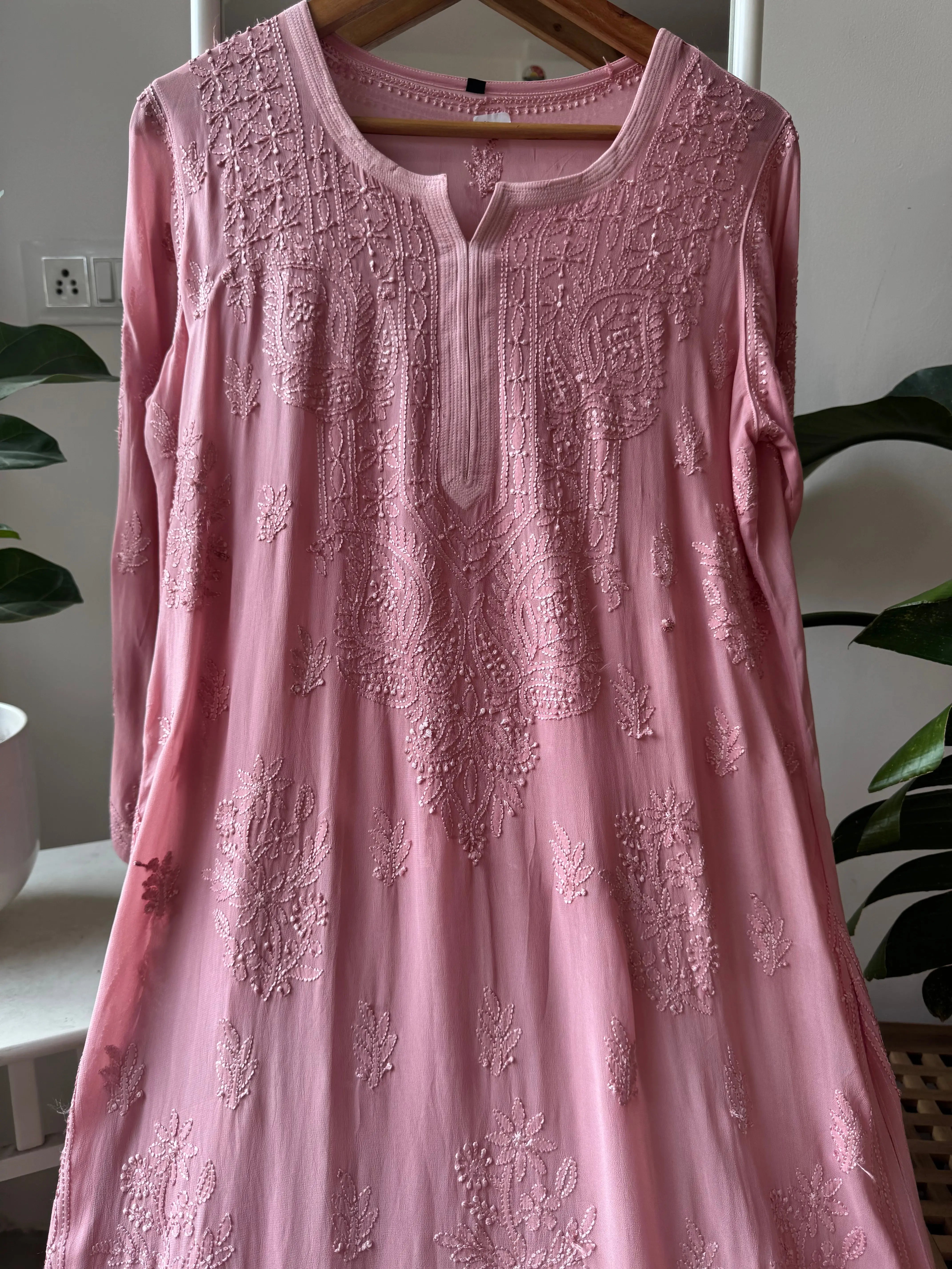 Viscose Kurti - Gala Booti- Rosewood Pink ARIAA CHIKANKARI 