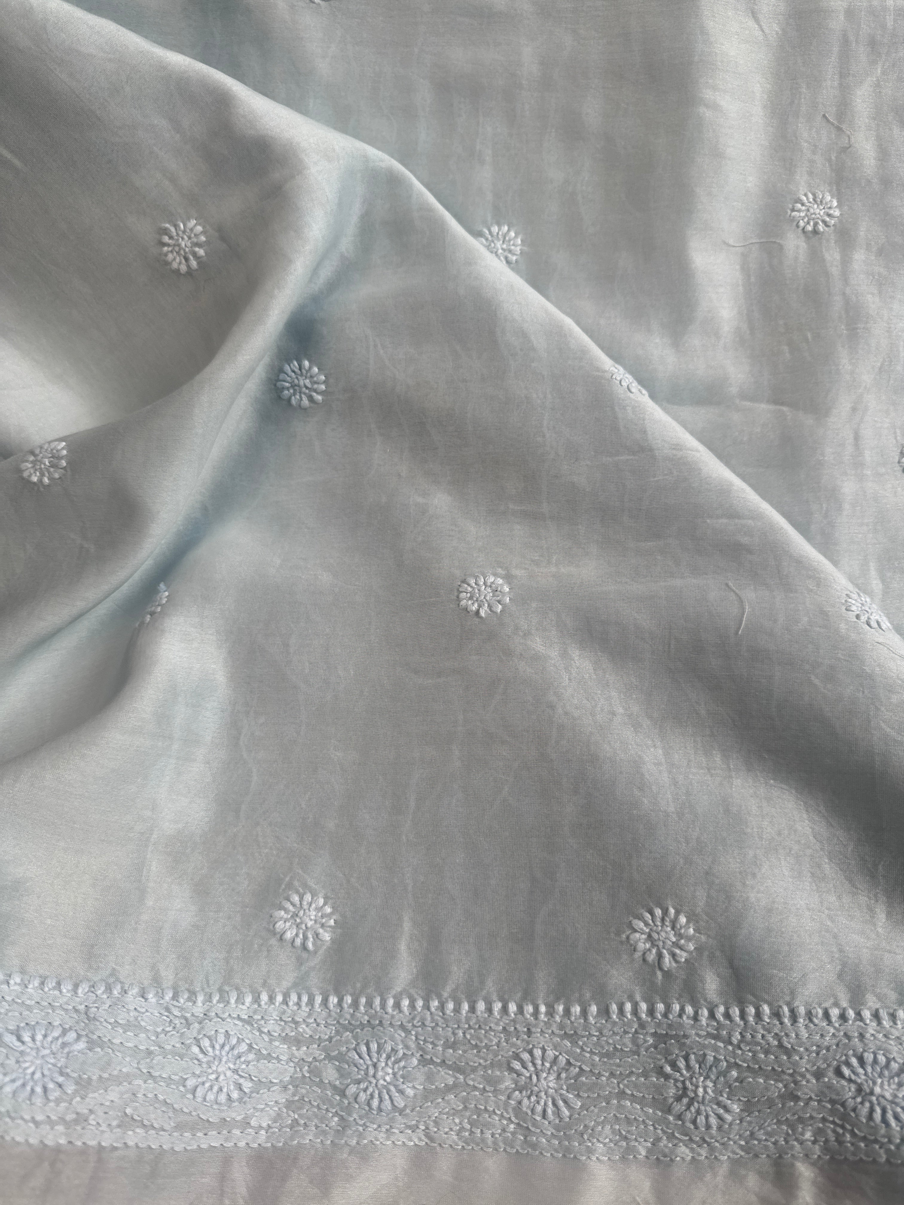 Chanderi Chikankari Kurta Length - Mens- Blue