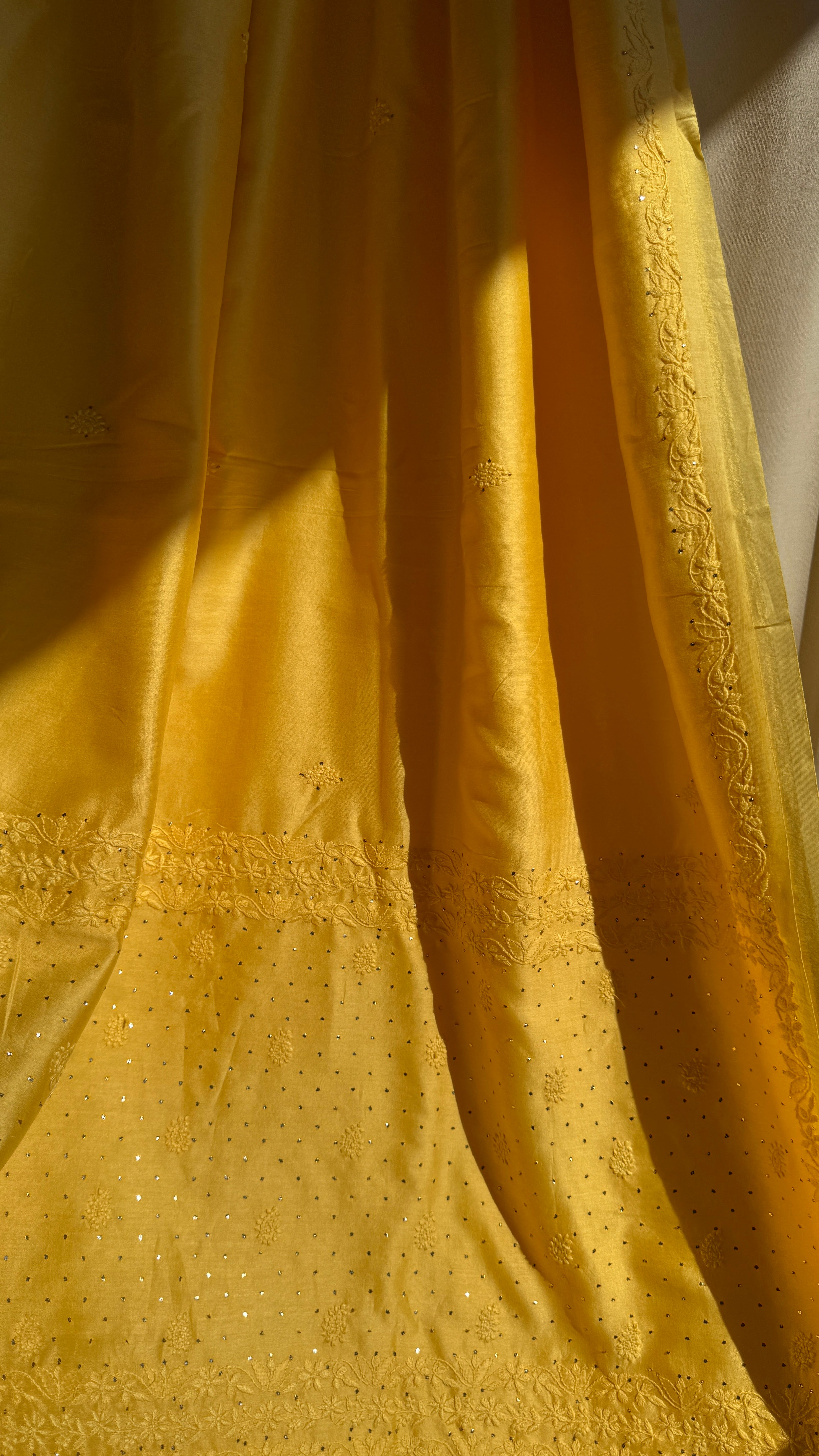 Chanderi Chikankari saree in Yellow