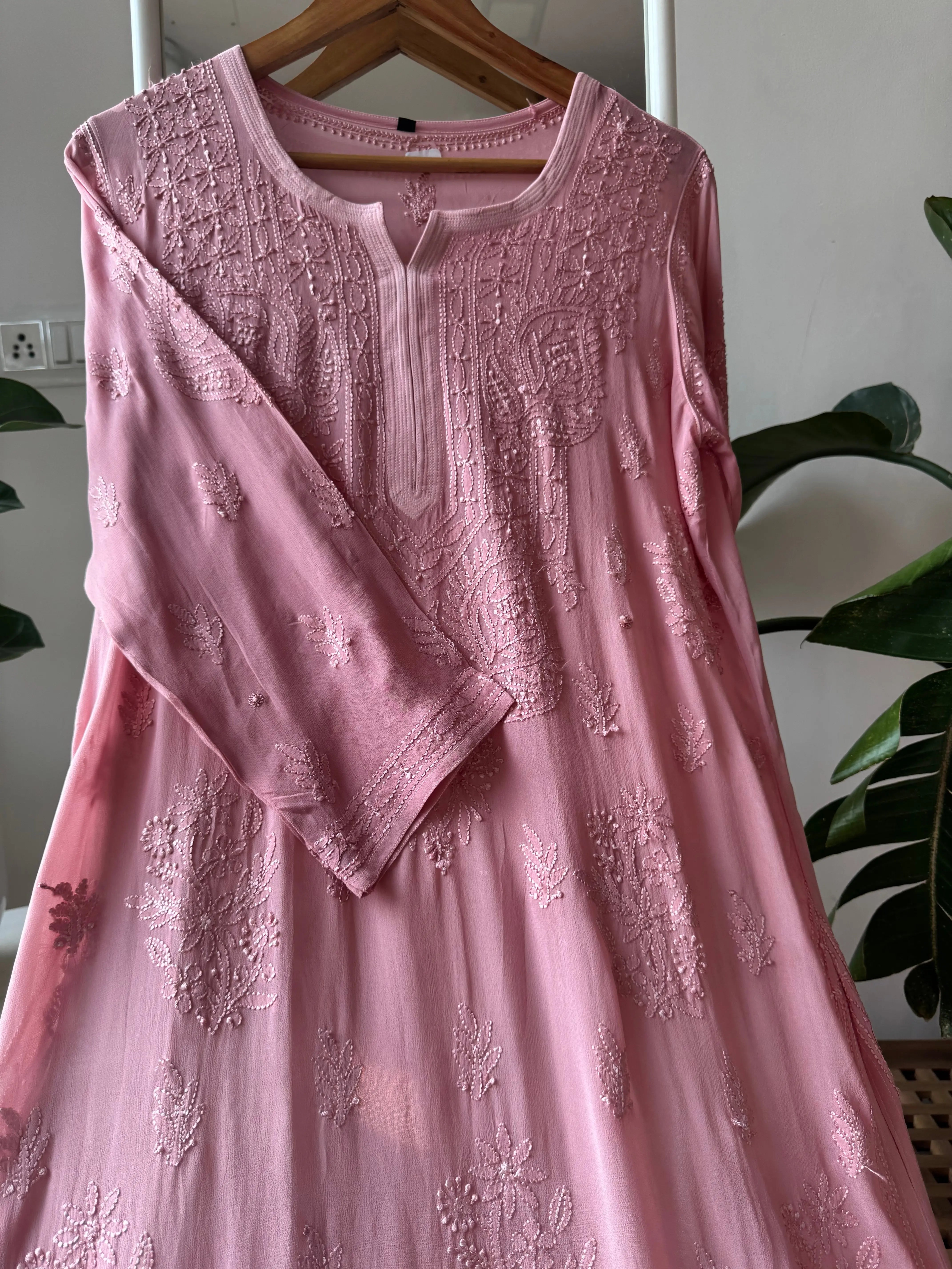 Viscose Kurti - Gala Booti- Rosewood Pink ARIAA CHIKANKARI 