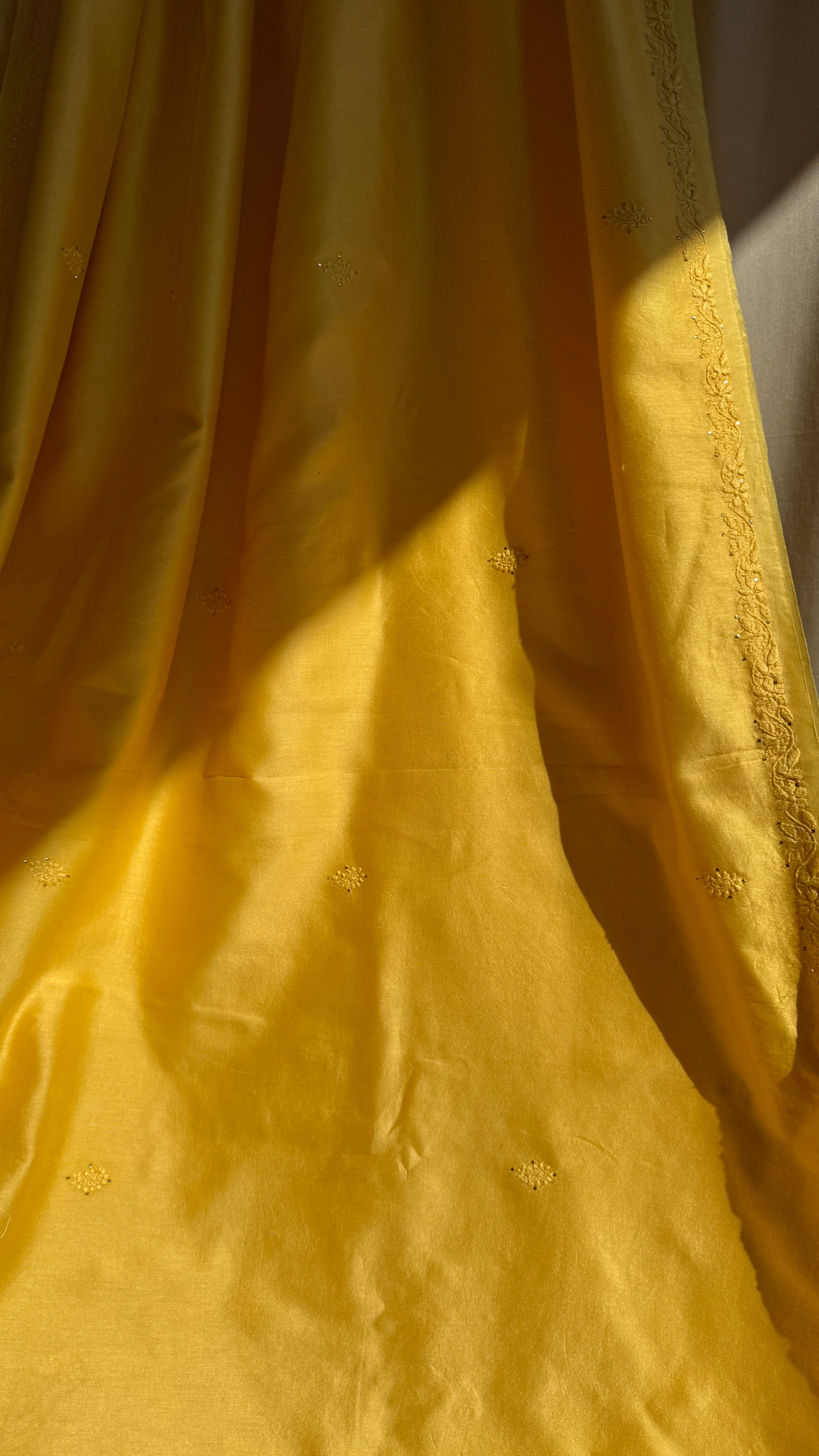 Chanderi Chikankari saree in Yellow