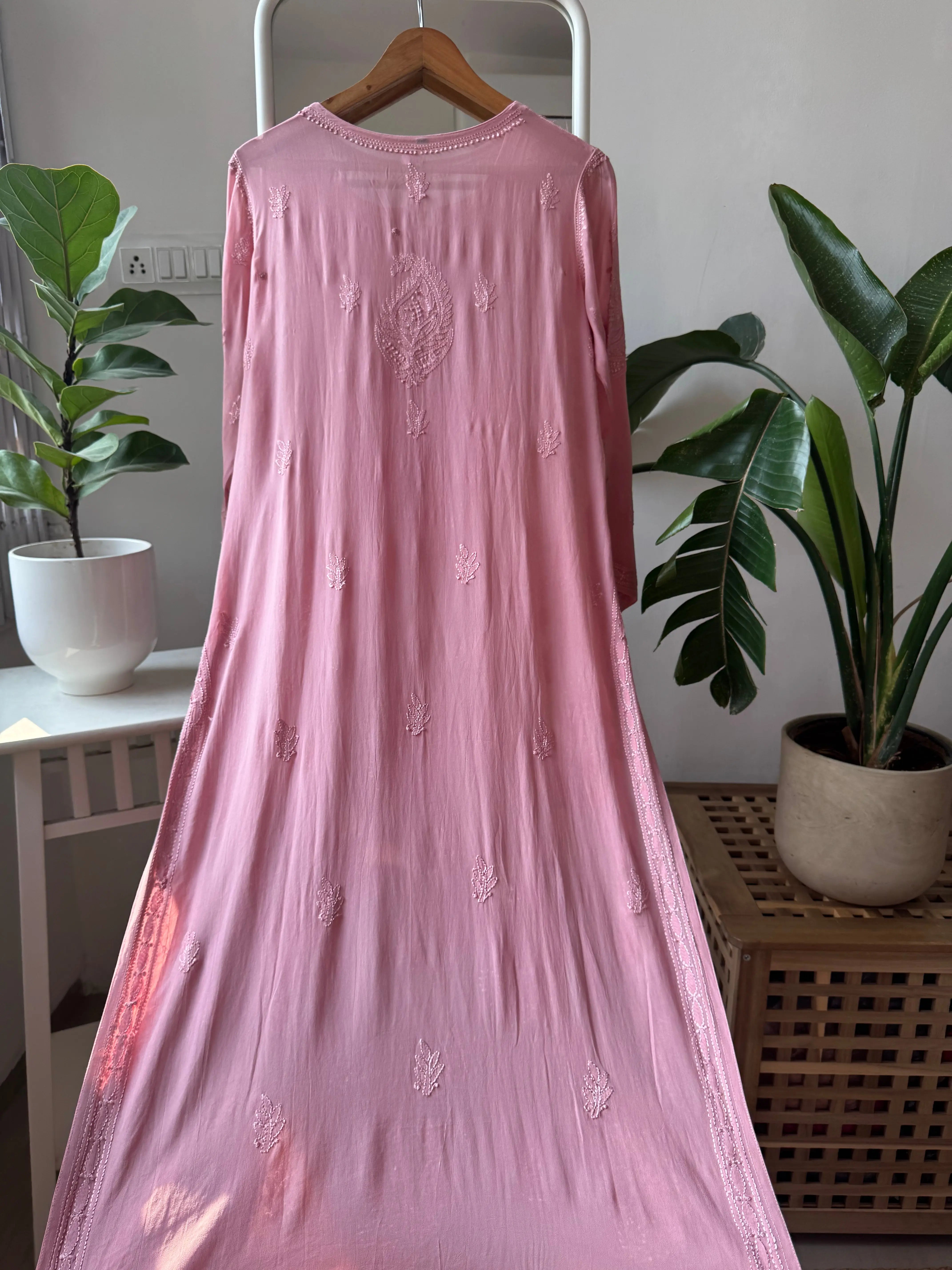 Viscose Kurti - Gala Booti- Rosewood Pink ARIAA CHIKANKARI 