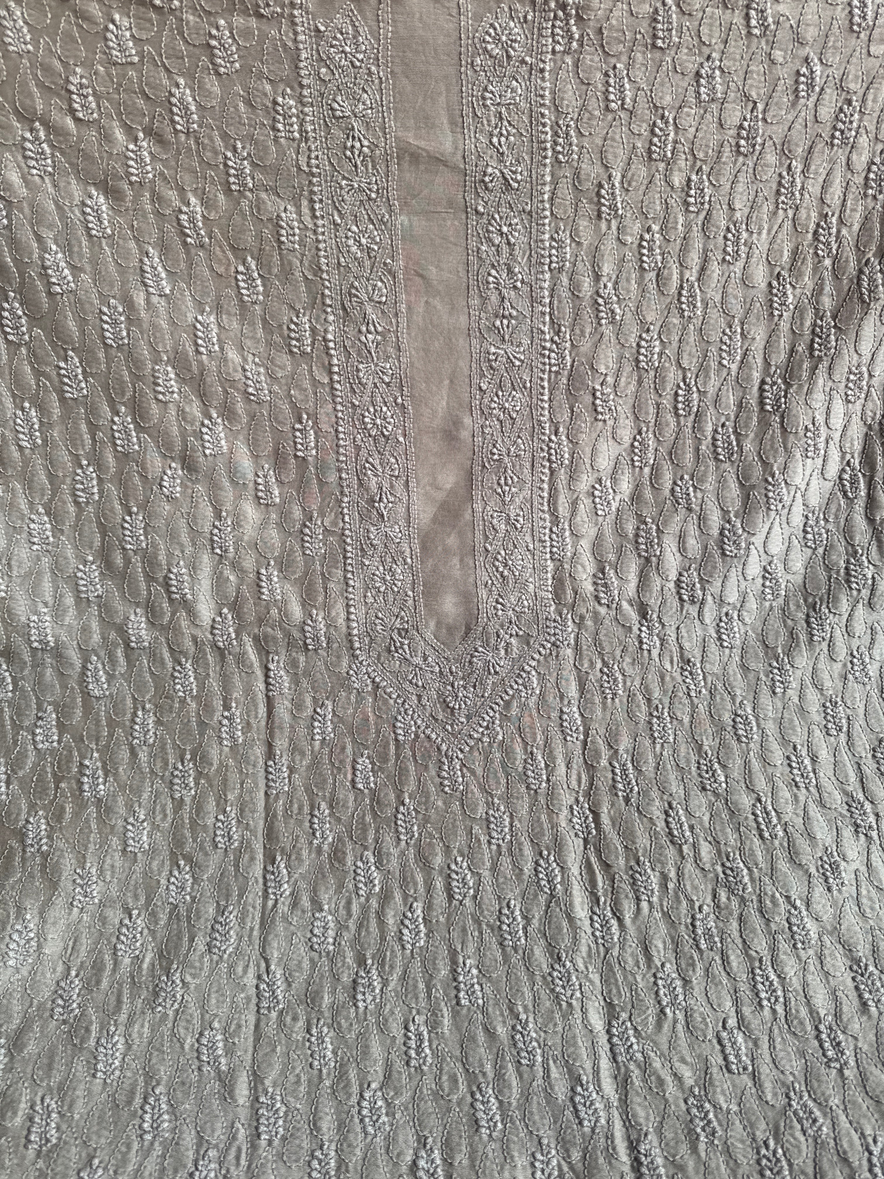 Chanderi Chikankari Kurta Length - Mens- Beige