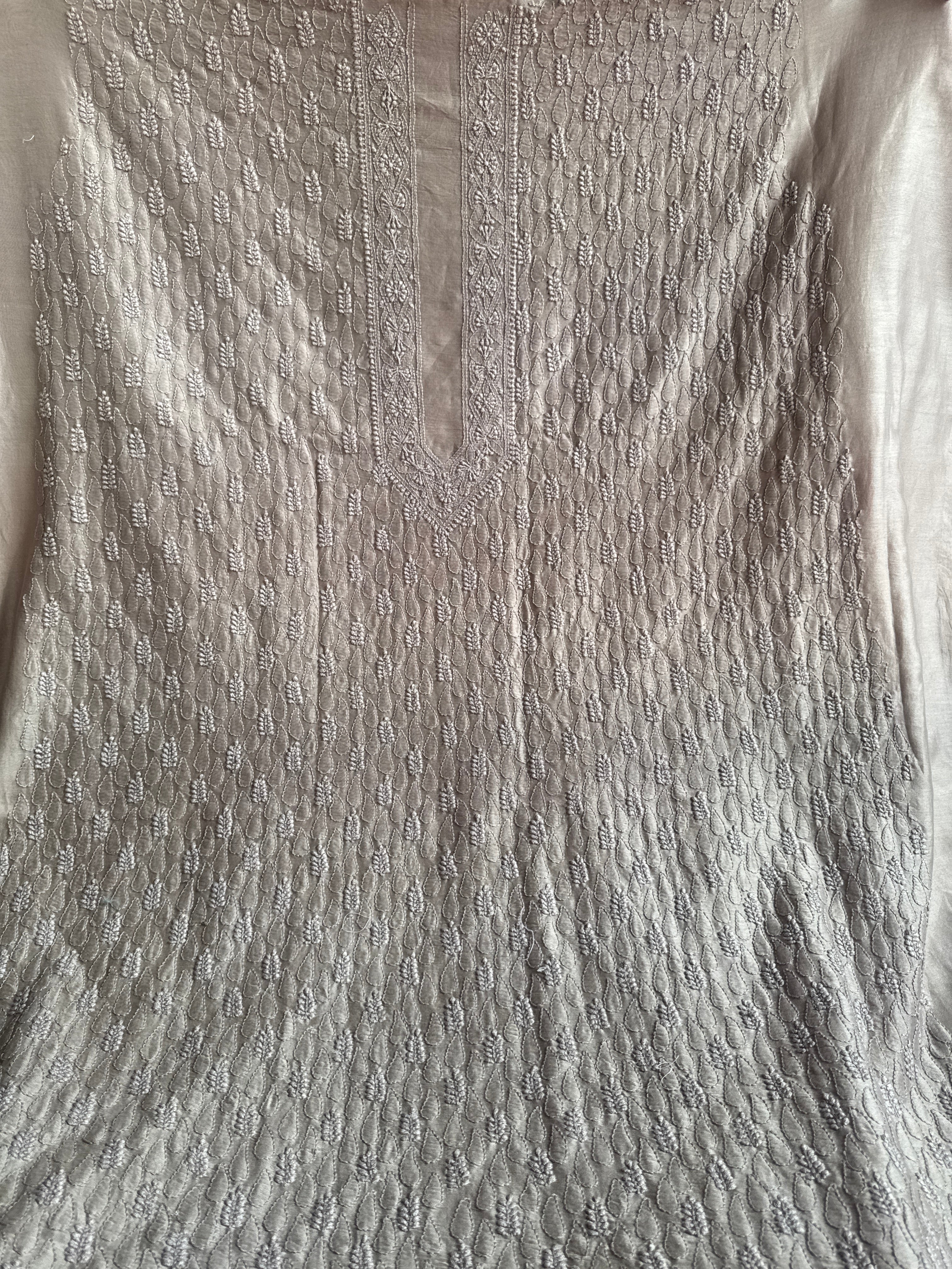Chanderi Chikankari Kurta Length - Mens- Beige