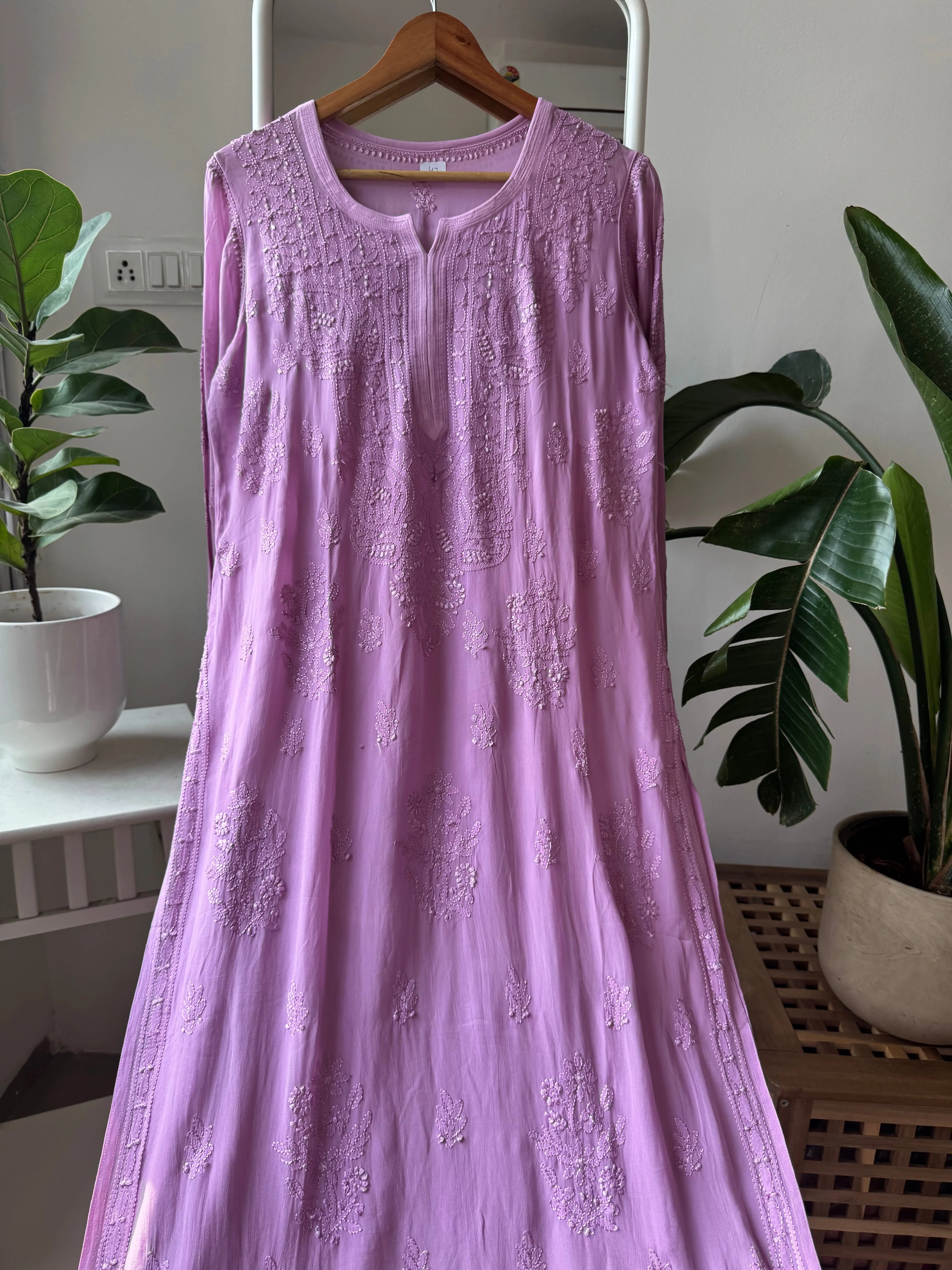 Viscose Kurti - Gala Booti- Lilac ARIAA CHIKANKARI 