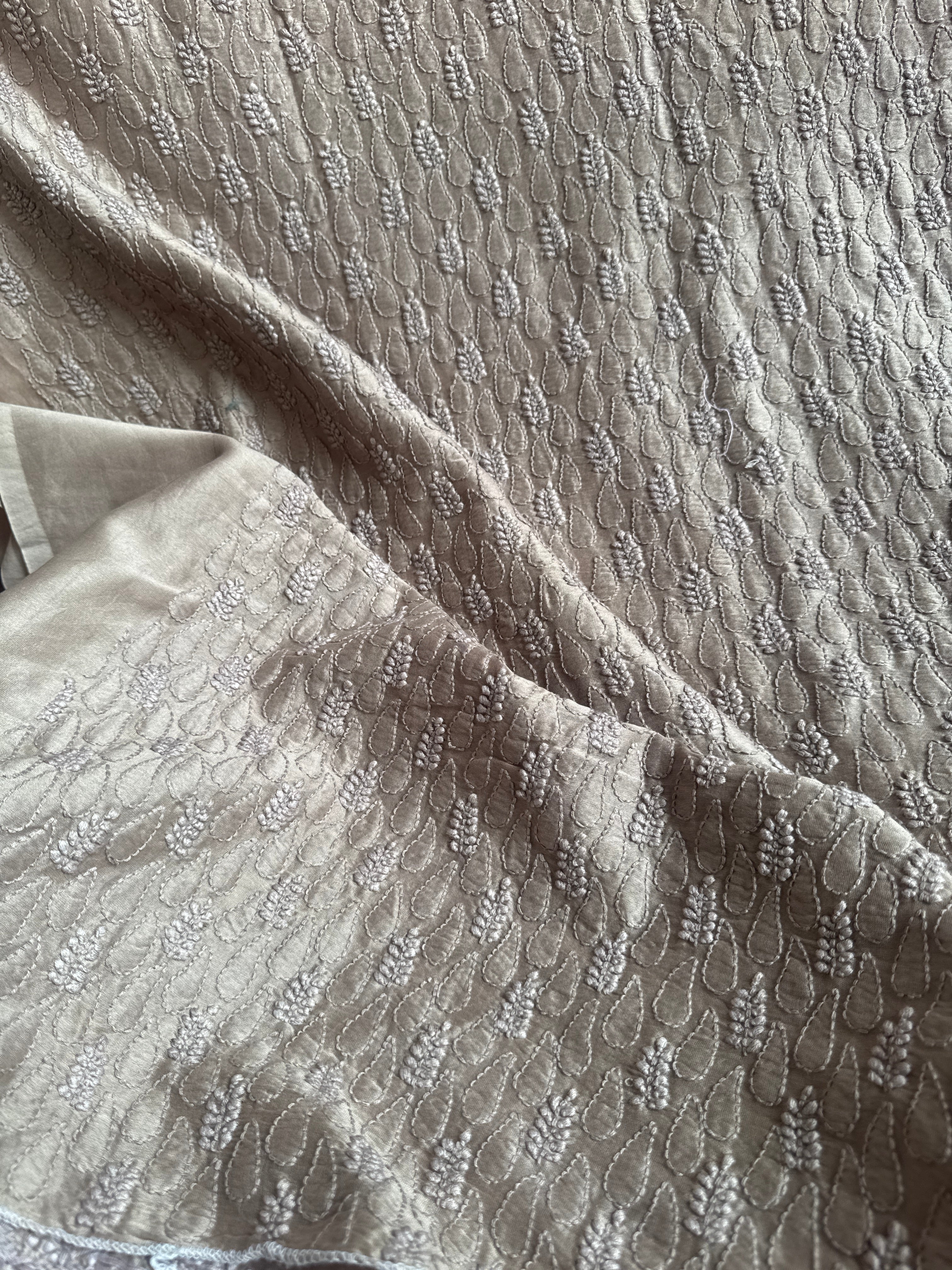 Chanderi Chikankari Kurta Length - Mens- Beige