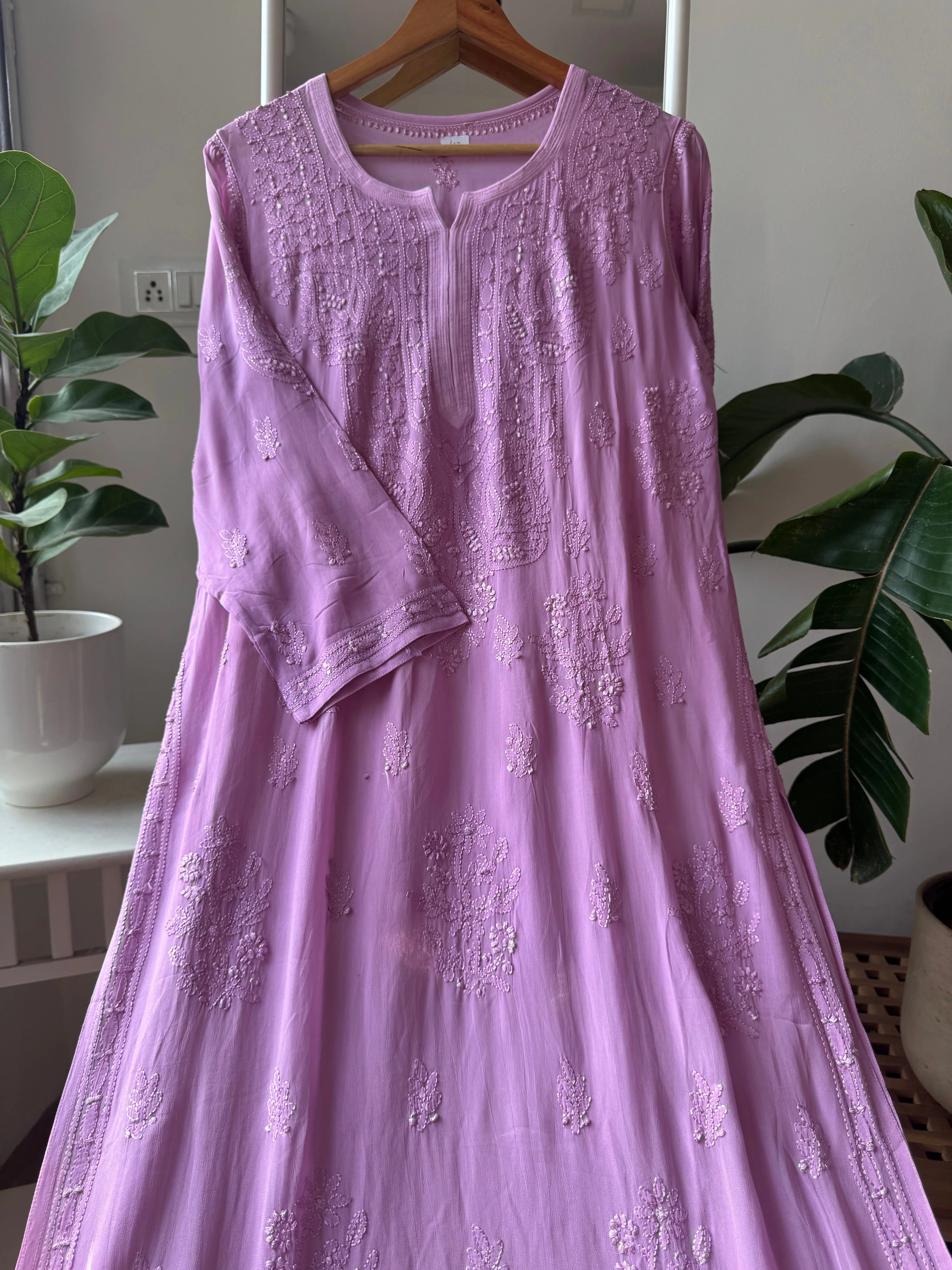 Viscose Kurti - Gala Booti- Lilac ARIAA CHIKANKARI 