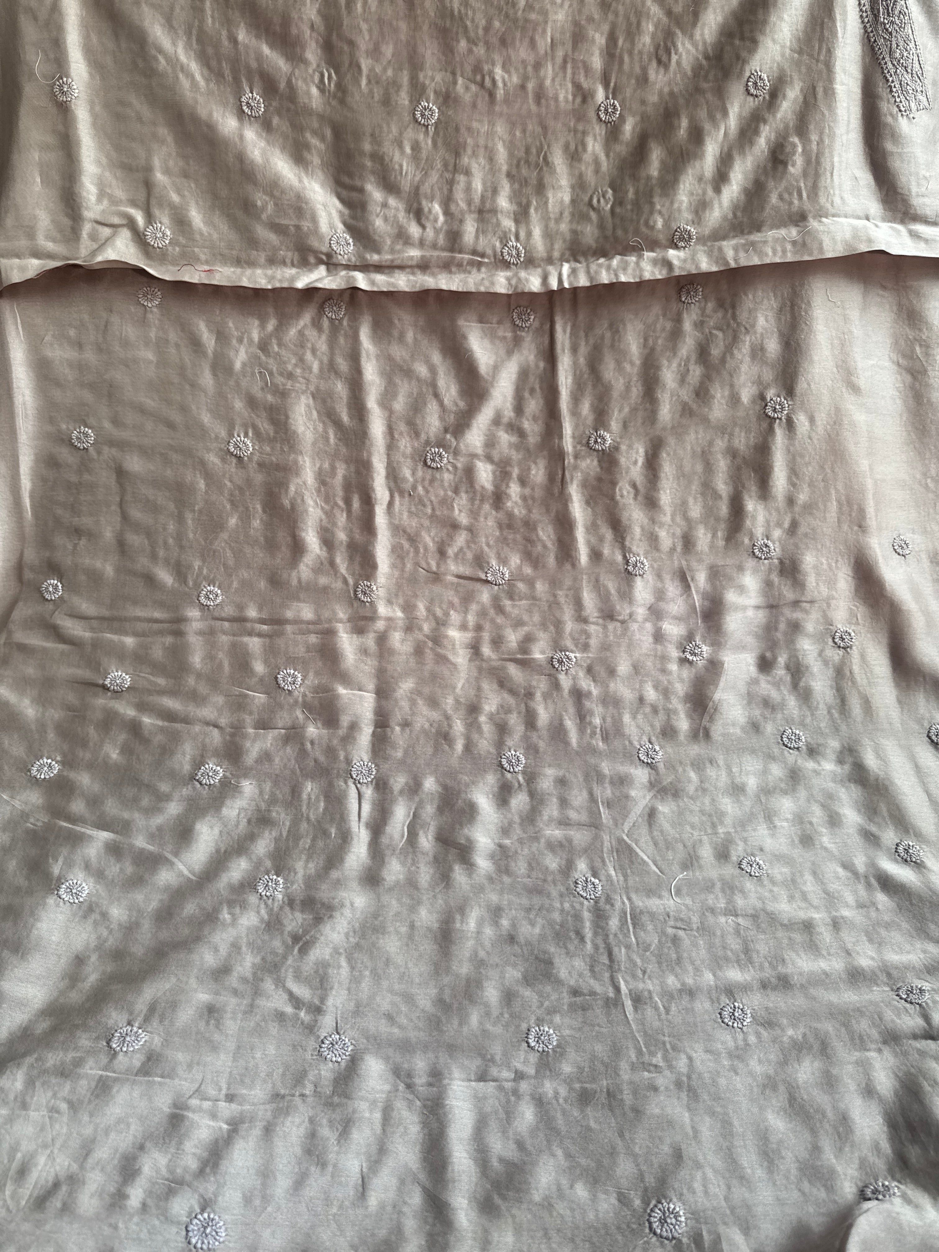 Chanderi Chikankari Kurta Length - Mens- Beige