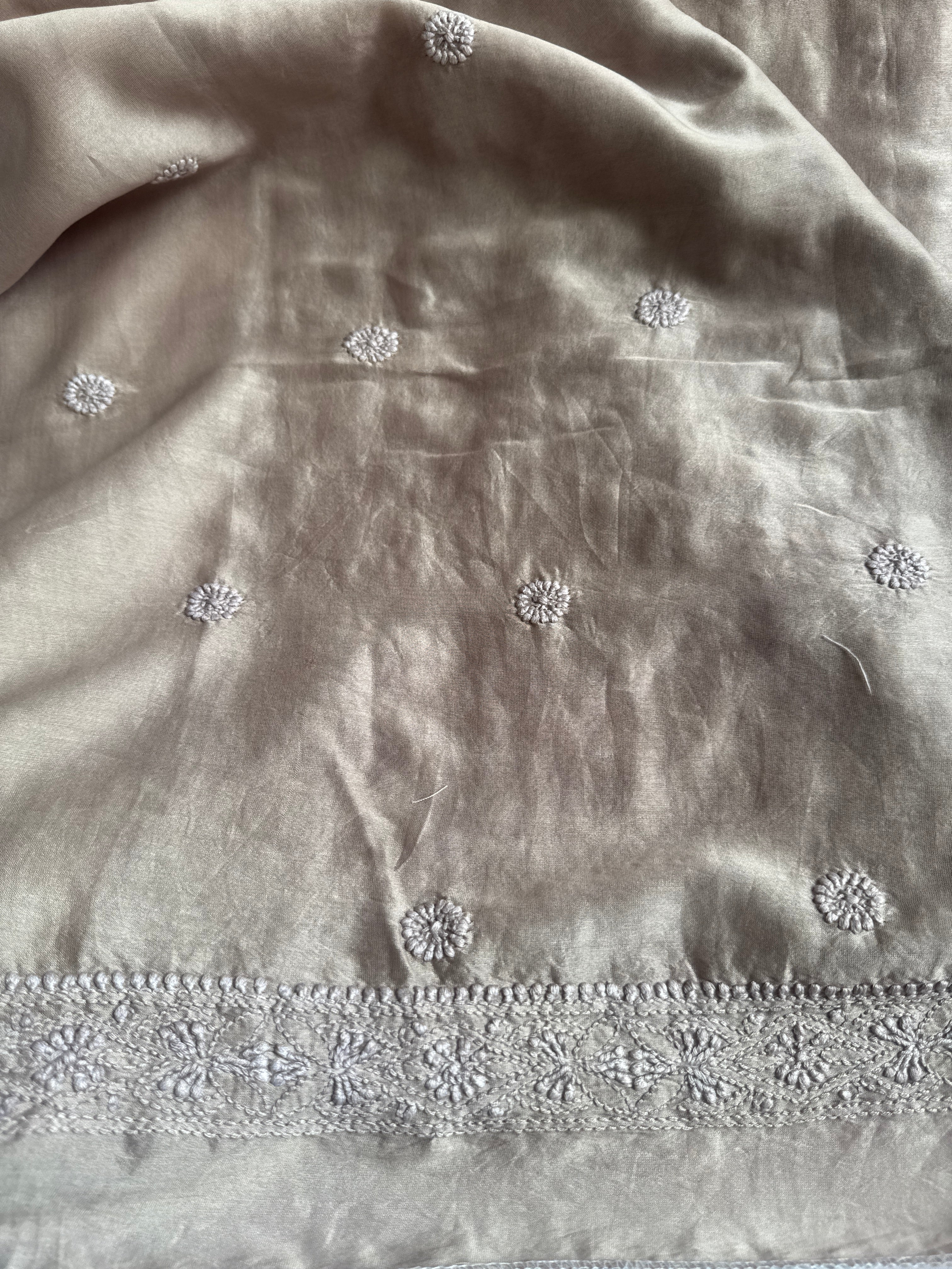 Chanderi Chikankari Kurta Length - Mens- Beige