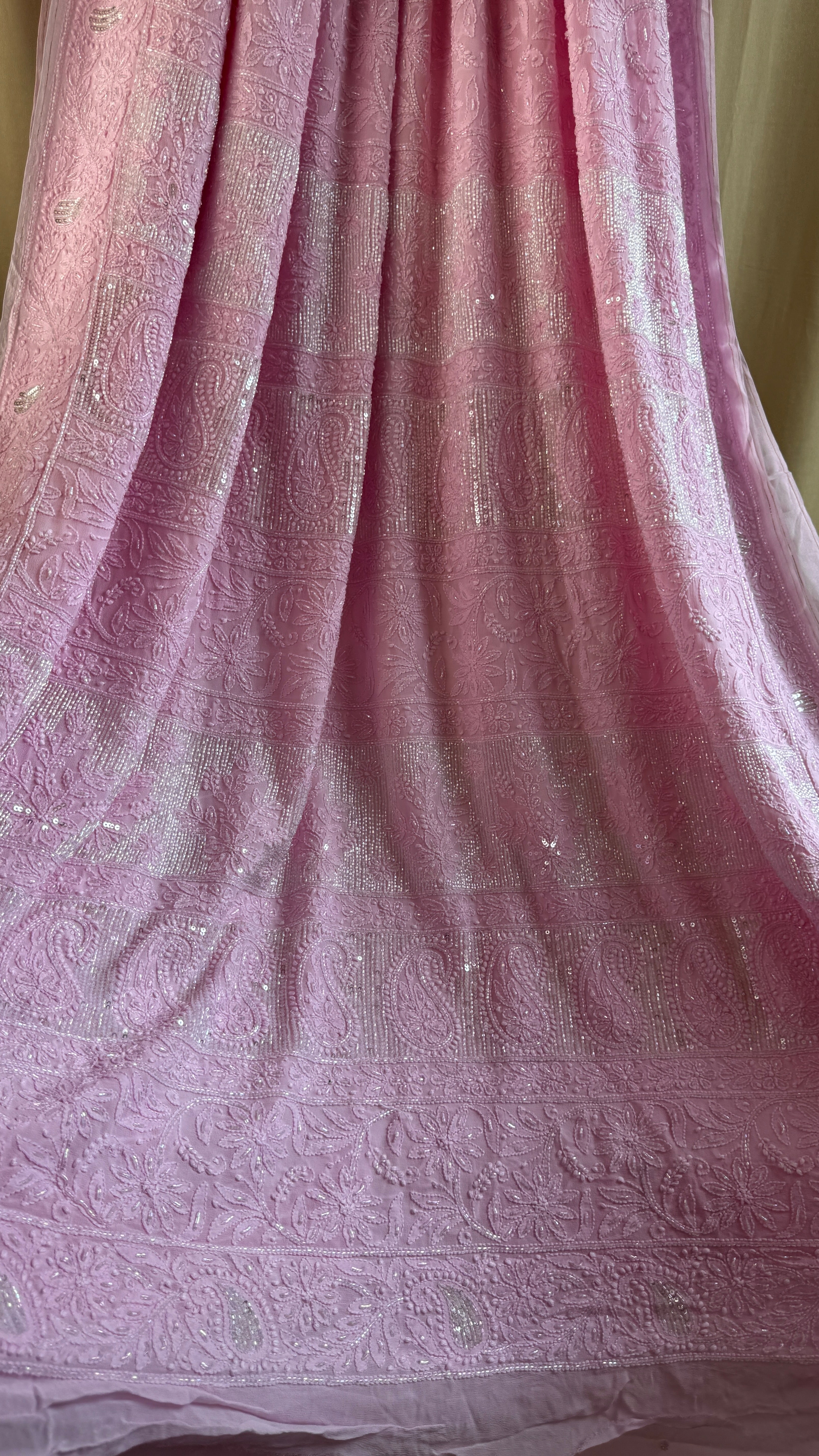 Viscose Chikankari saree with Pearl embellishments - Pink