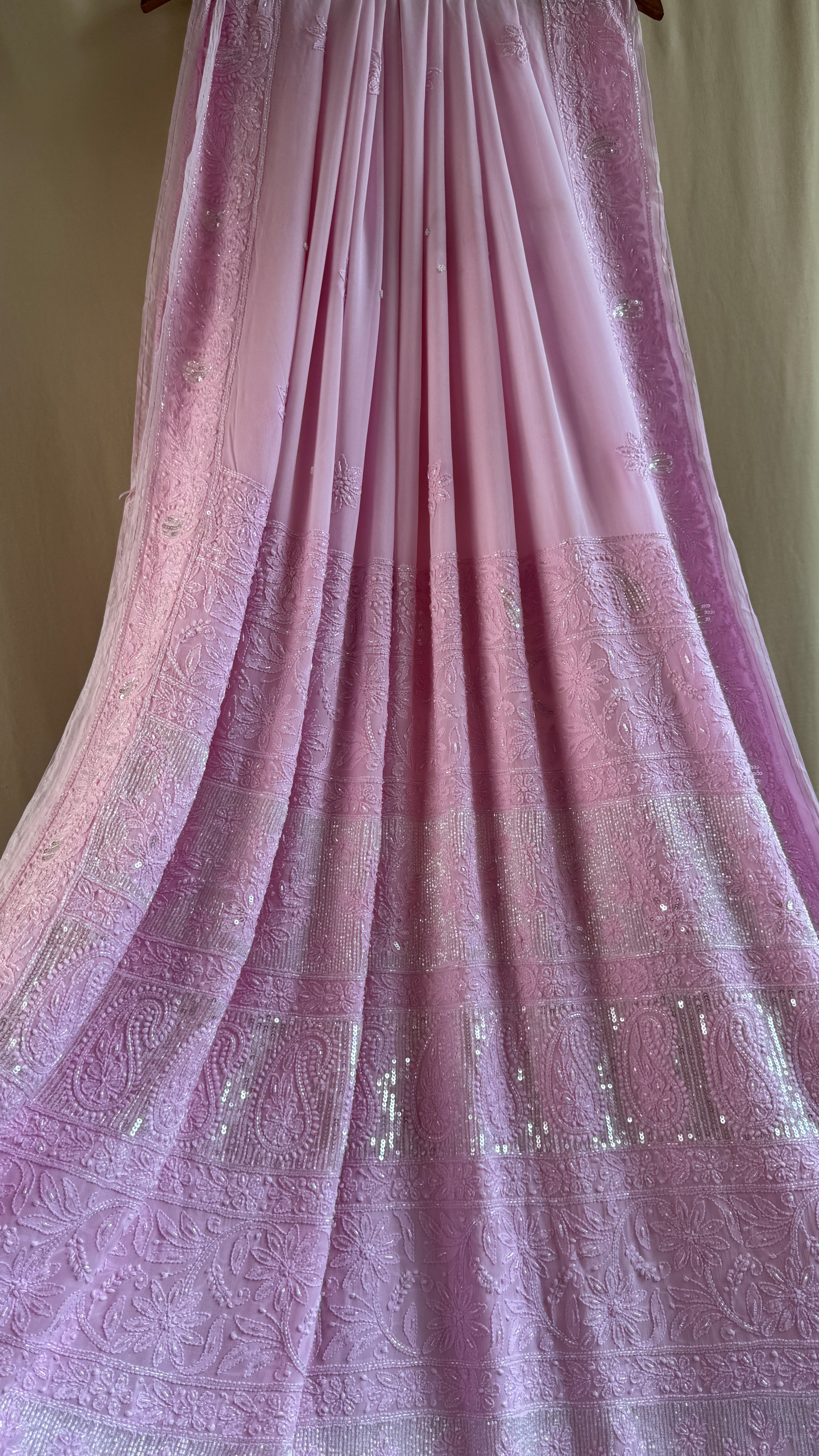Viscose Chikankari saree with Pearl embellishments - Pink