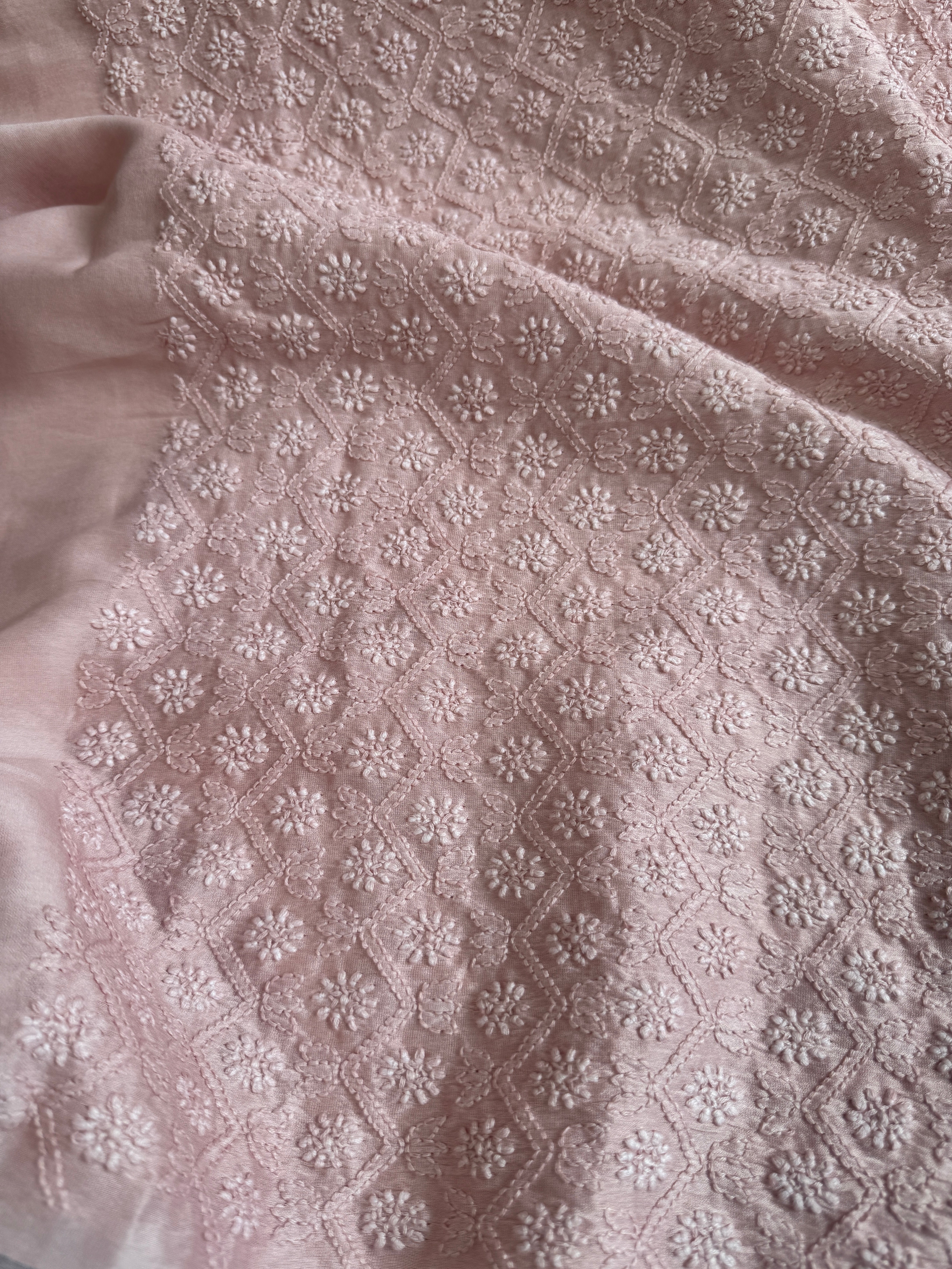Chanderi Chikankari Kurta Length - Mens- Pale Pink