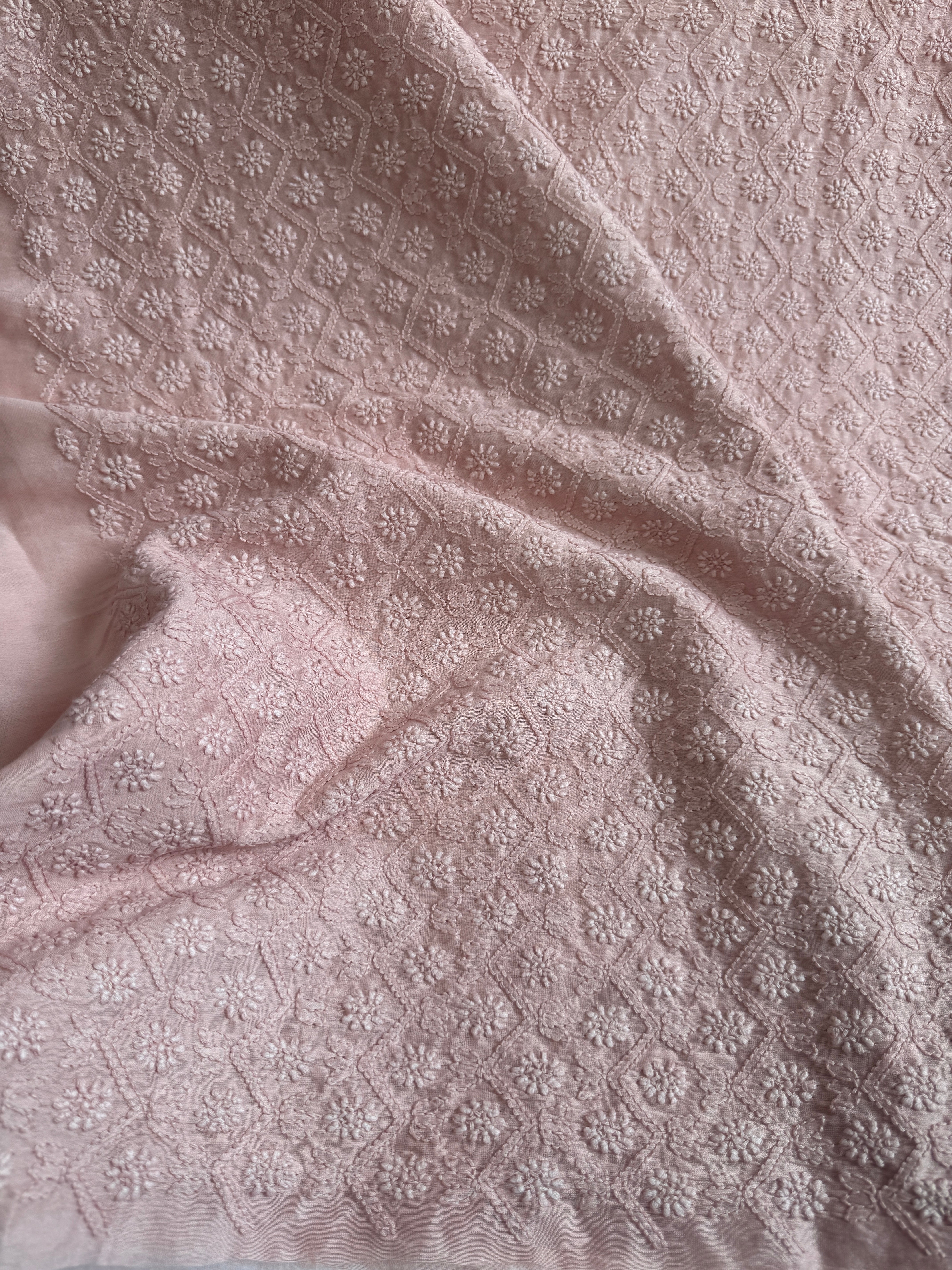 Chanderi Chikankari Kurta Length - Mens- Pale Pink