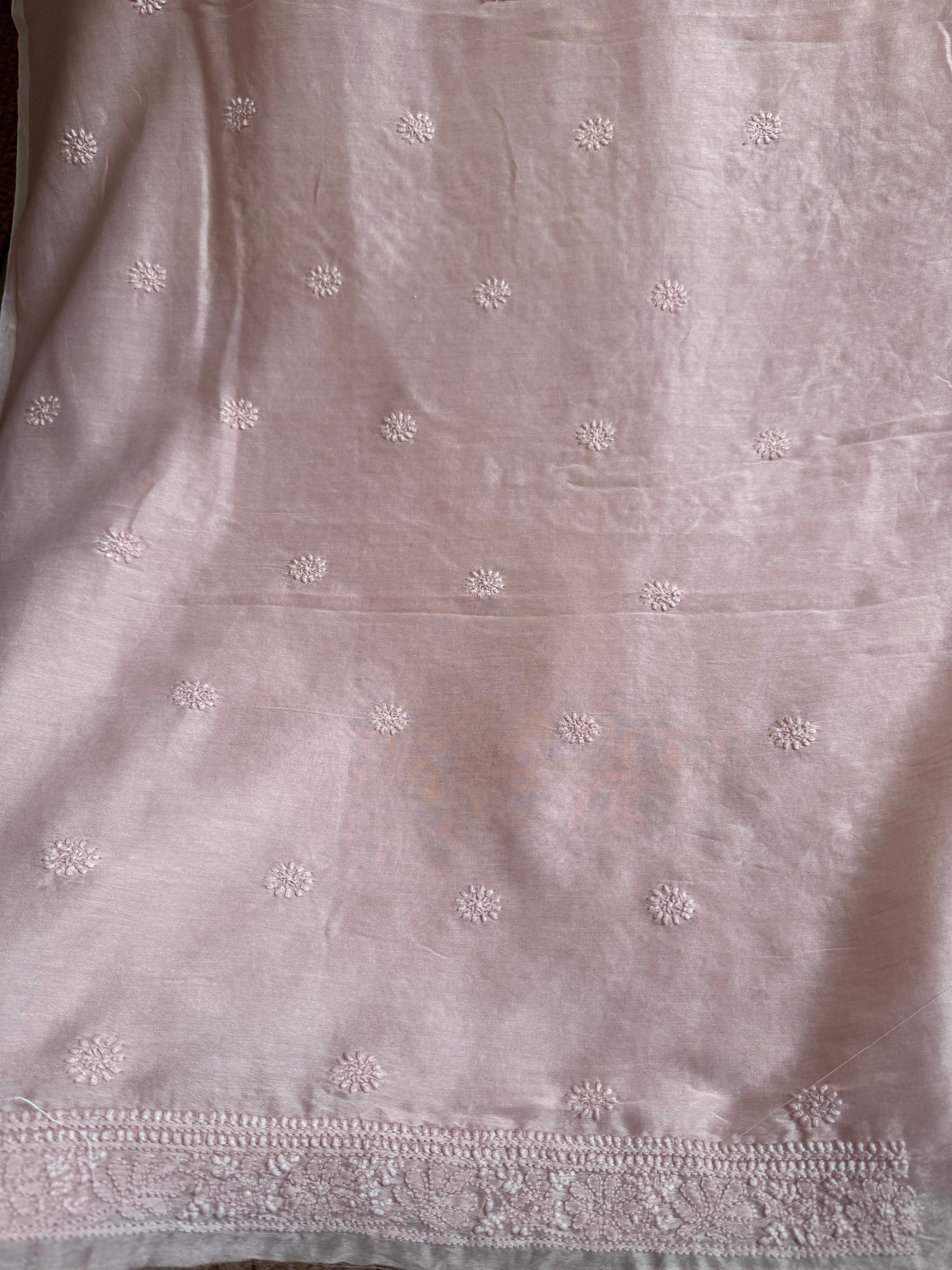 Chanderi Chikankari Kurta Length - Mens- Pale Pink
