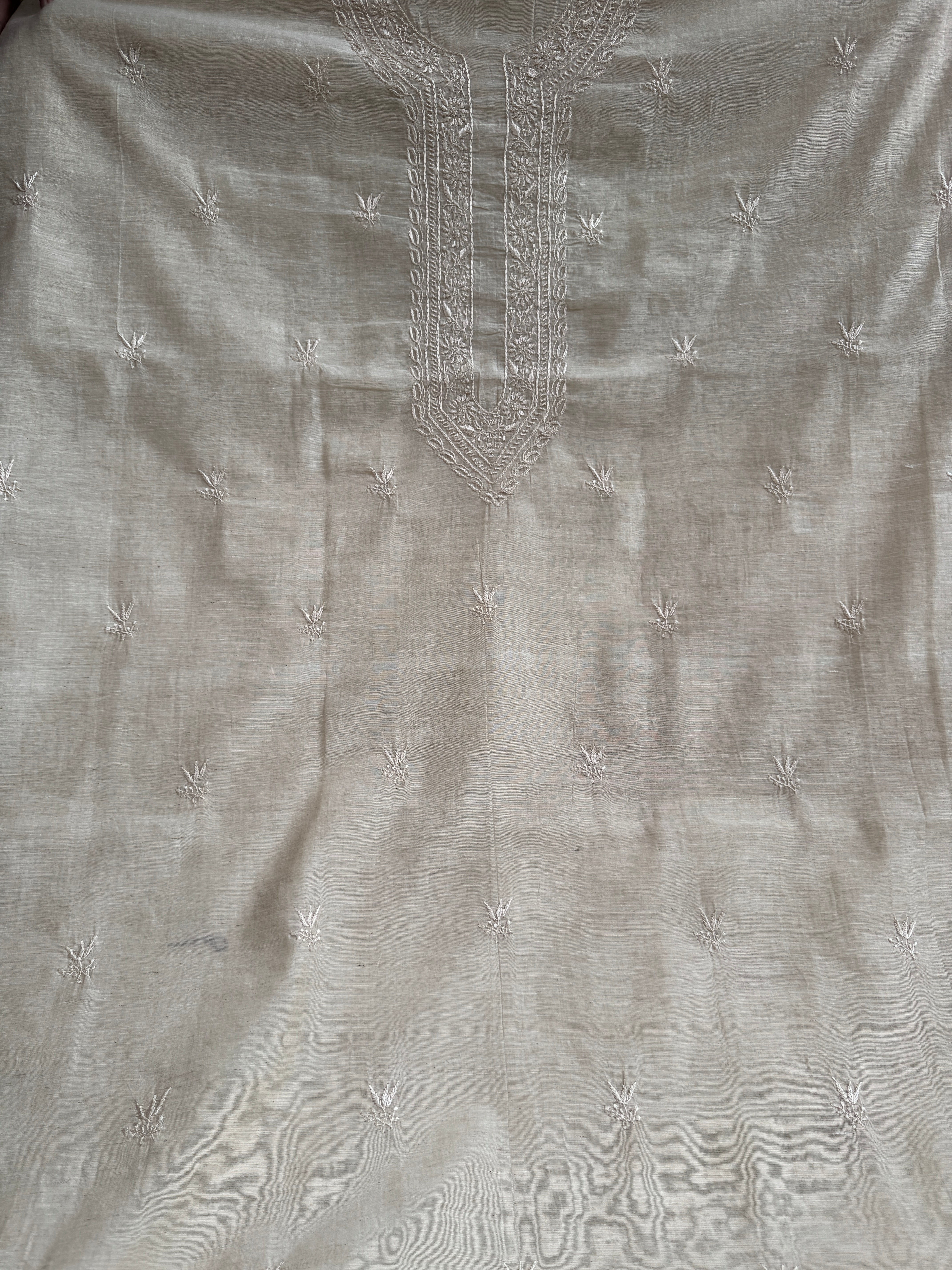 Khadi Cotton Chikankari Kurta Length - Mens
