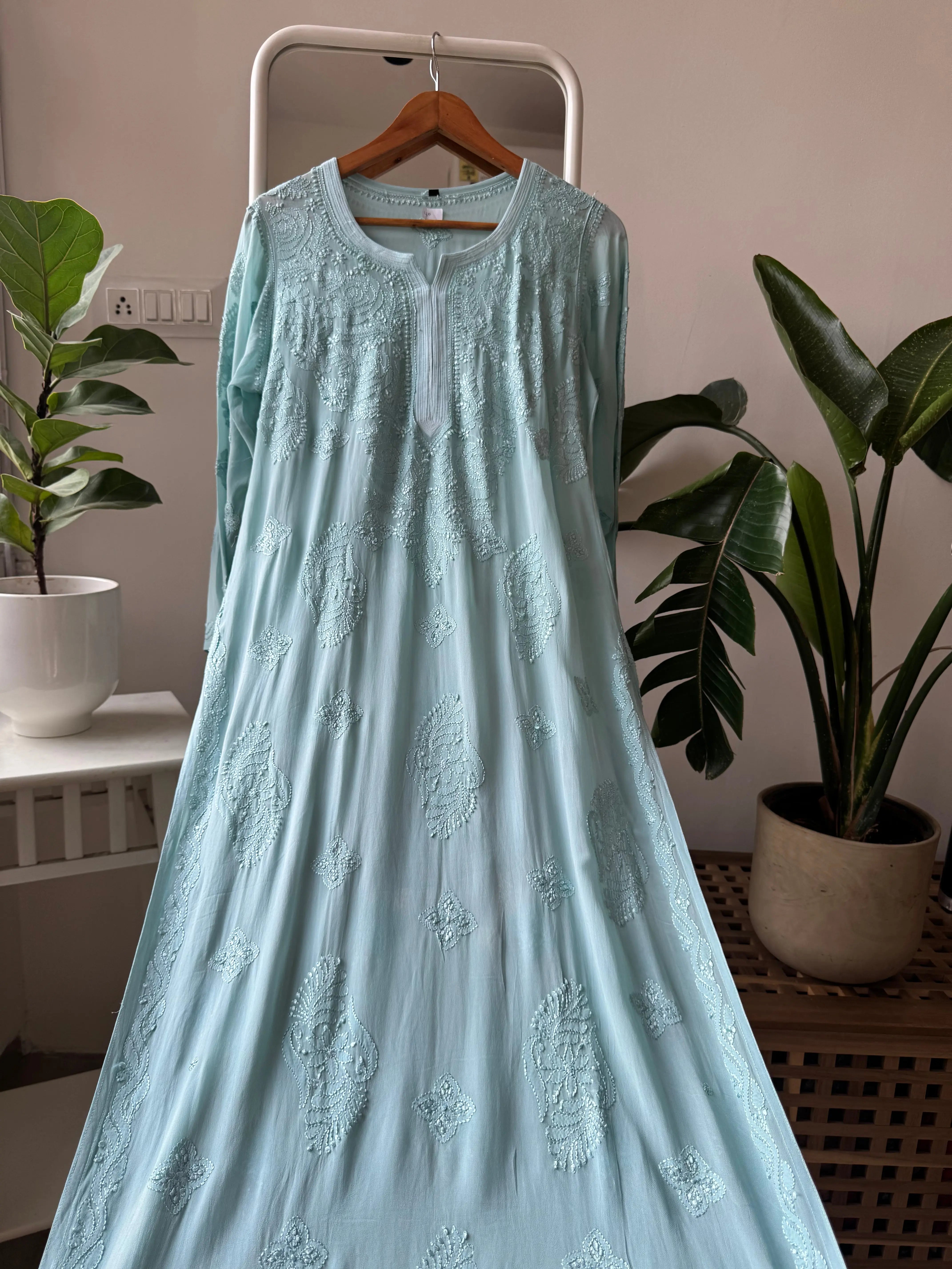 Viscose Kurti - Gala Booti- Tiffany Green ARIAA CHIKANKARI 