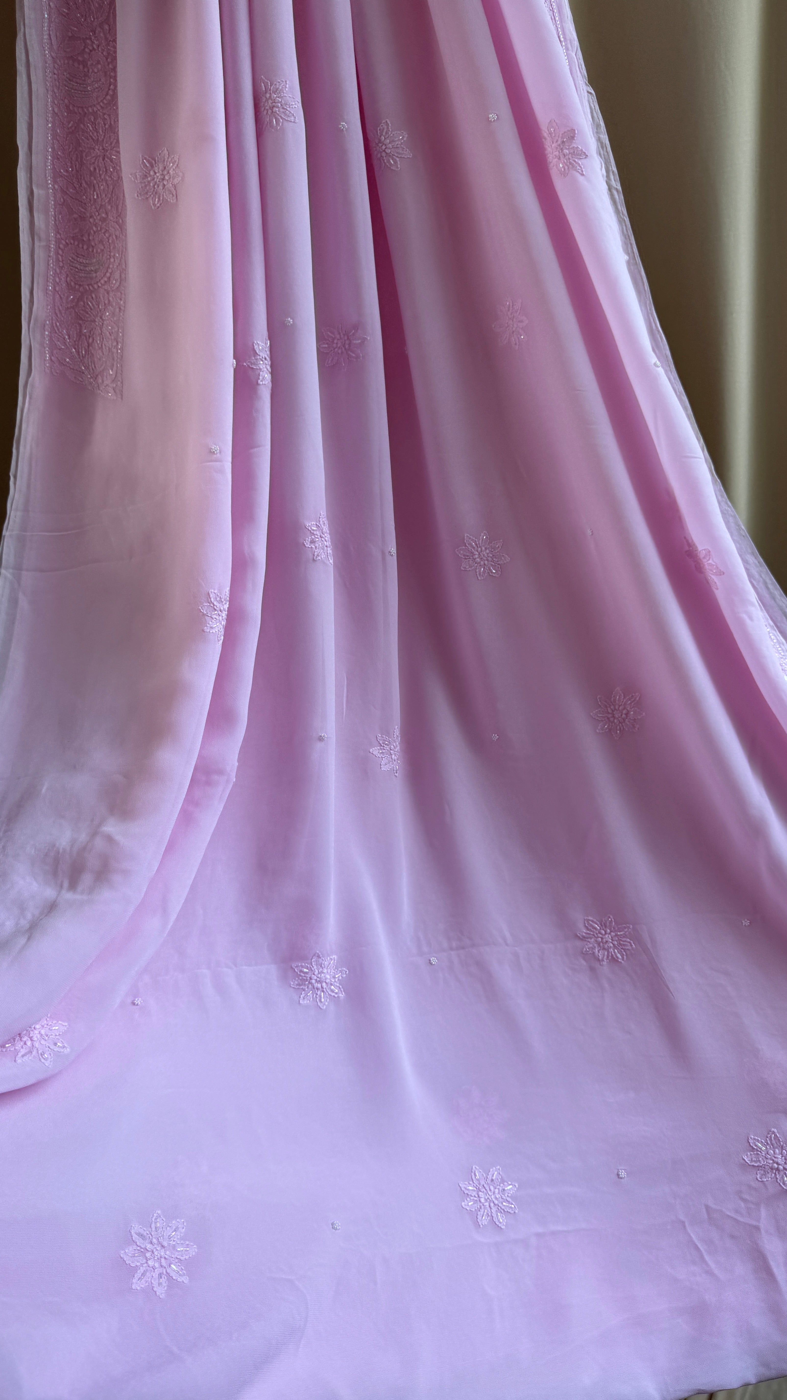 Viscose Chikankari saree with Pearl embellishments - Pink