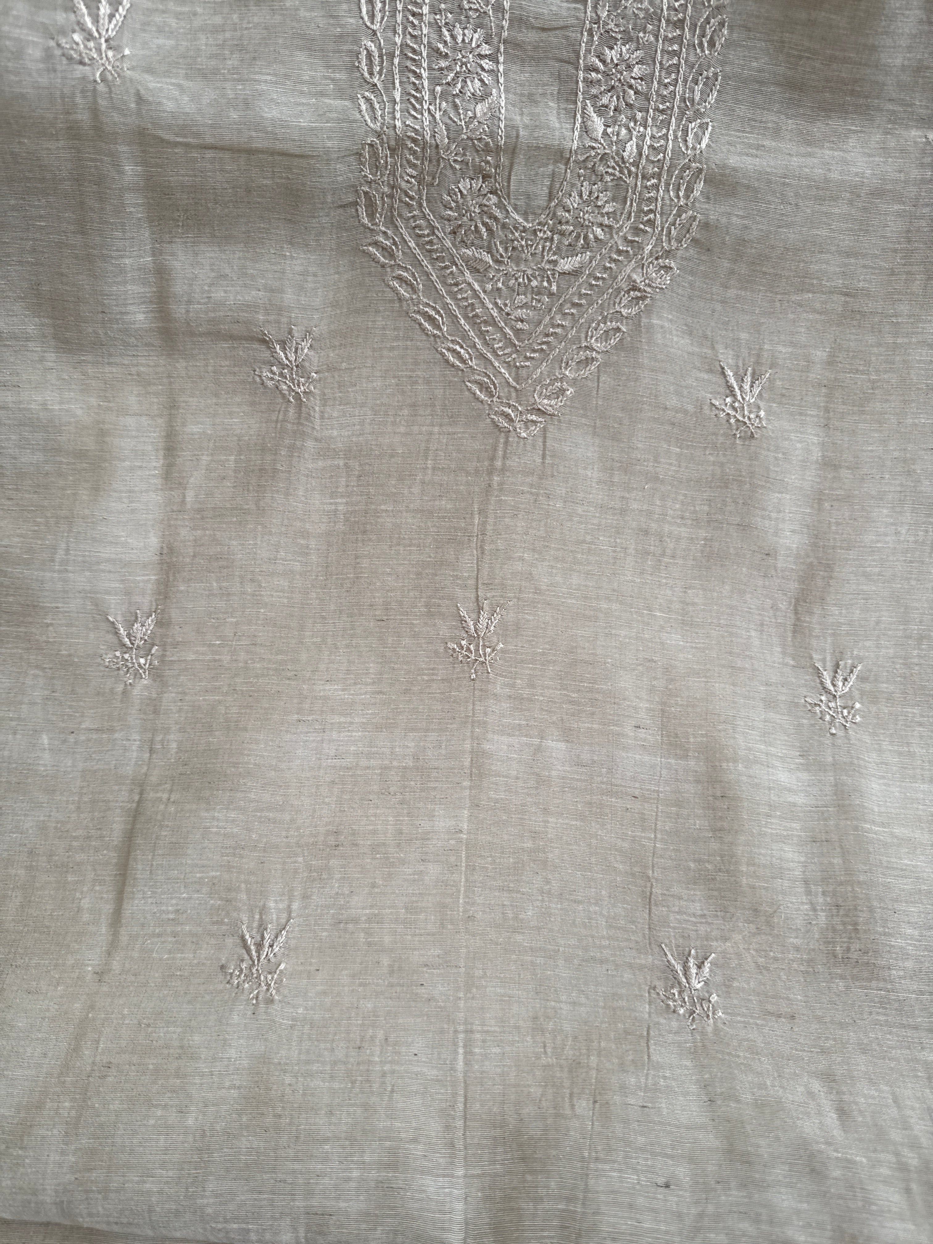 Khadi Cotton Chikankari Kurta Length - Mens