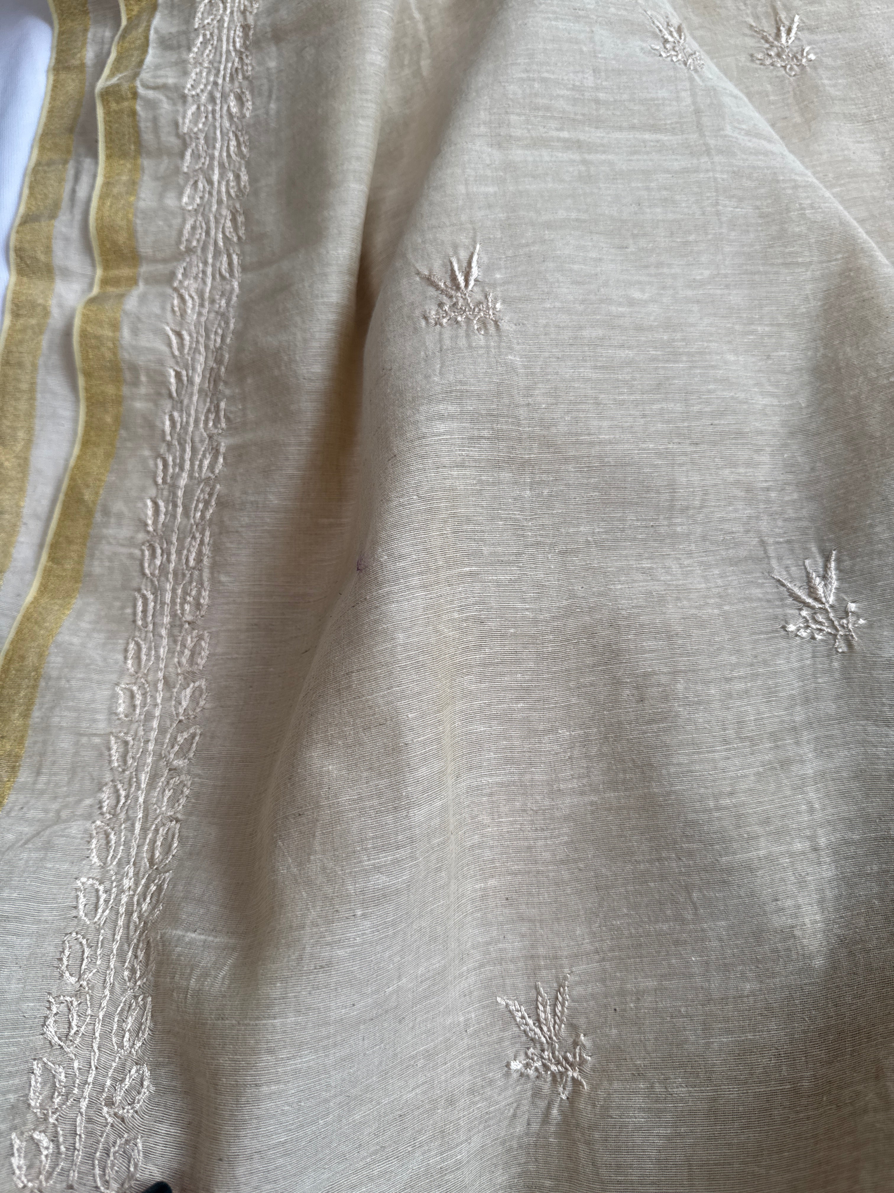 Khadi Cotton Chikankari Kurta Length - Mens
