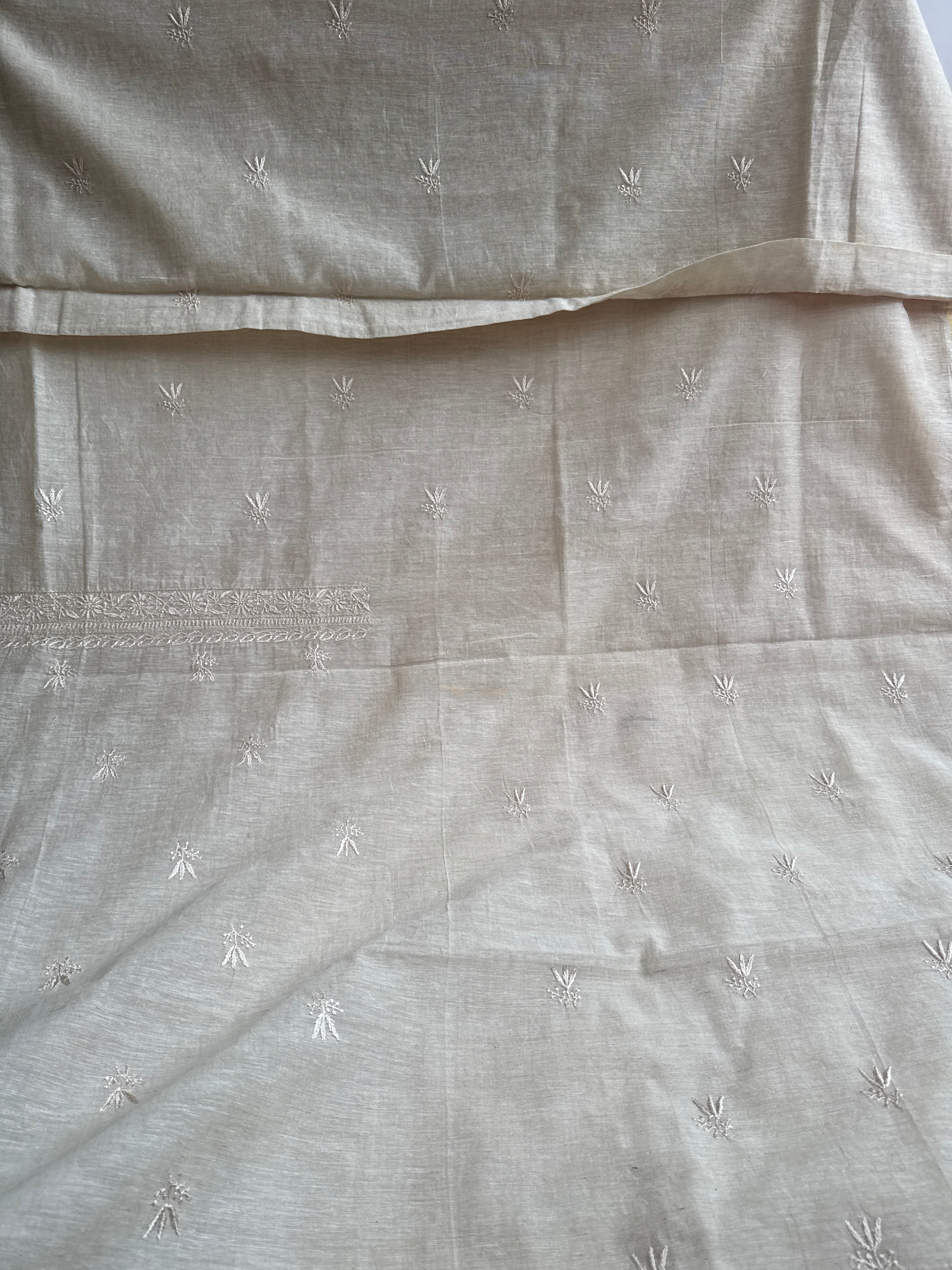Khadi Cotton Chikankari Kurta Length - Mens