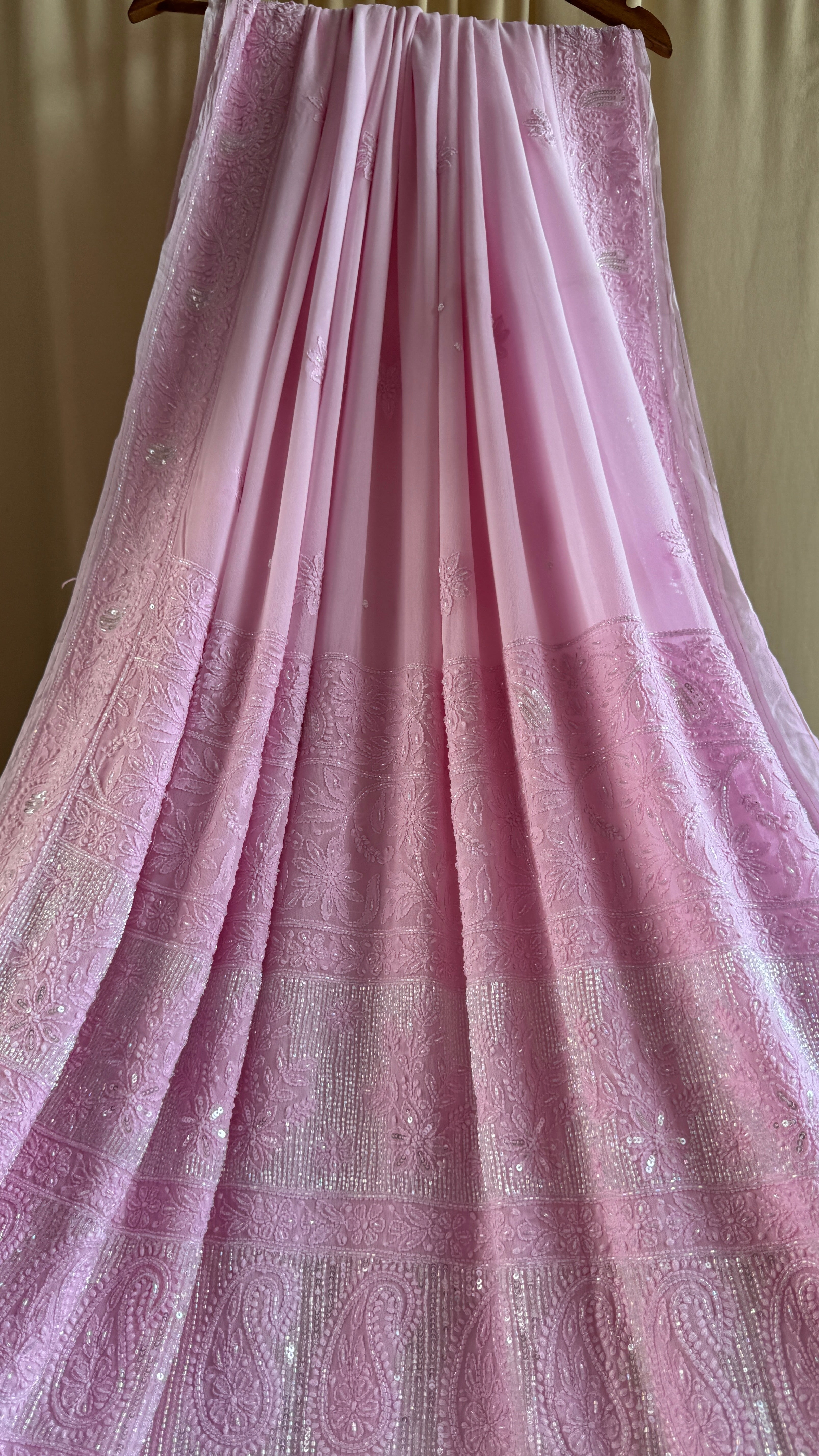 Viscose Chikankari saree with Pearl embellishments - Pink