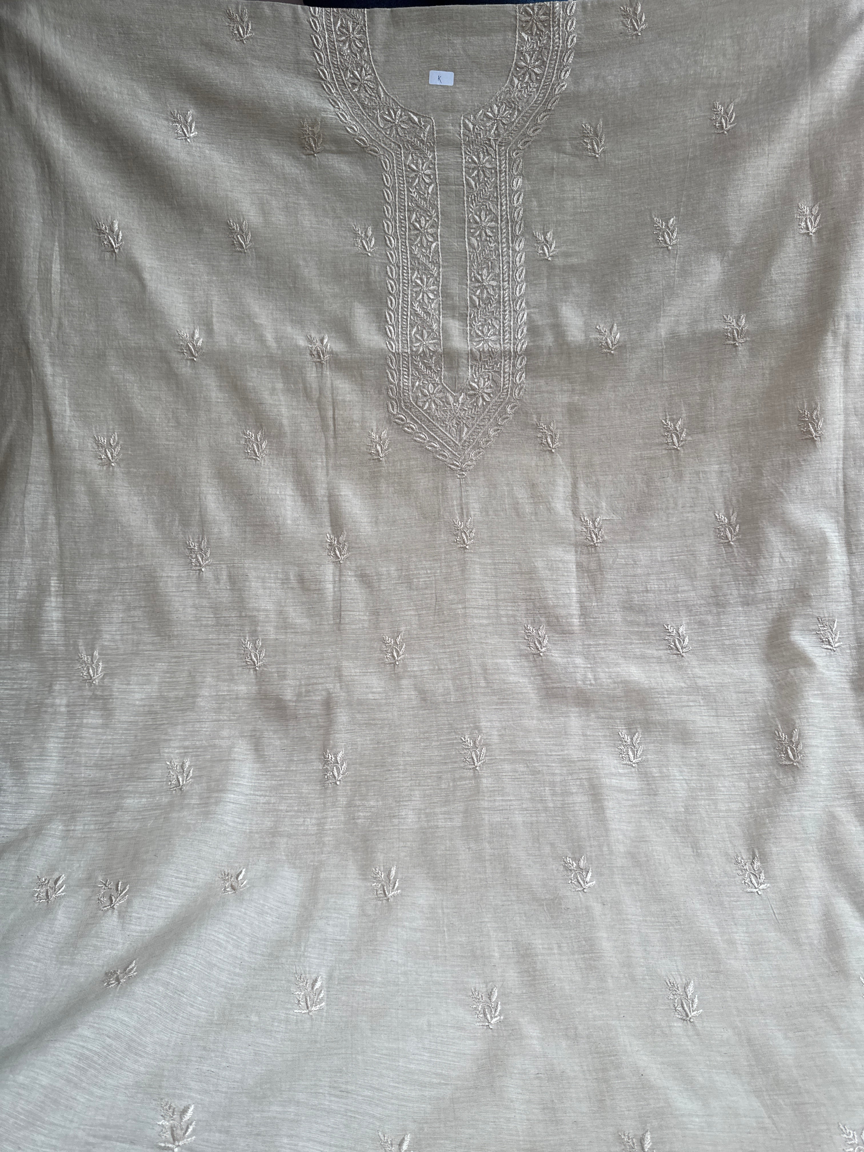 Khadi Cotton Chikankari Kurta Length - Mens