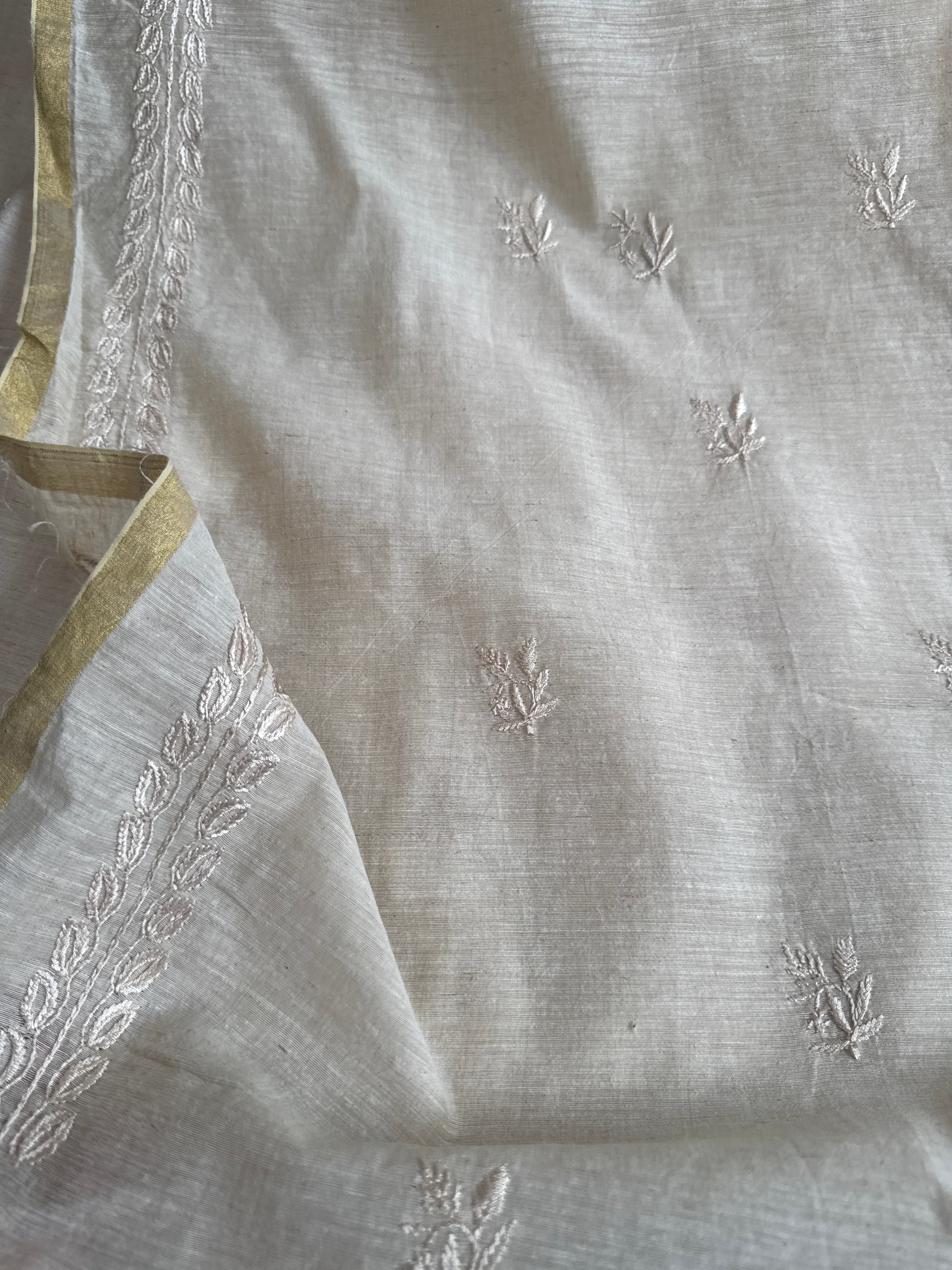Khadi Cotton Chikankari Kurta Length - Mens