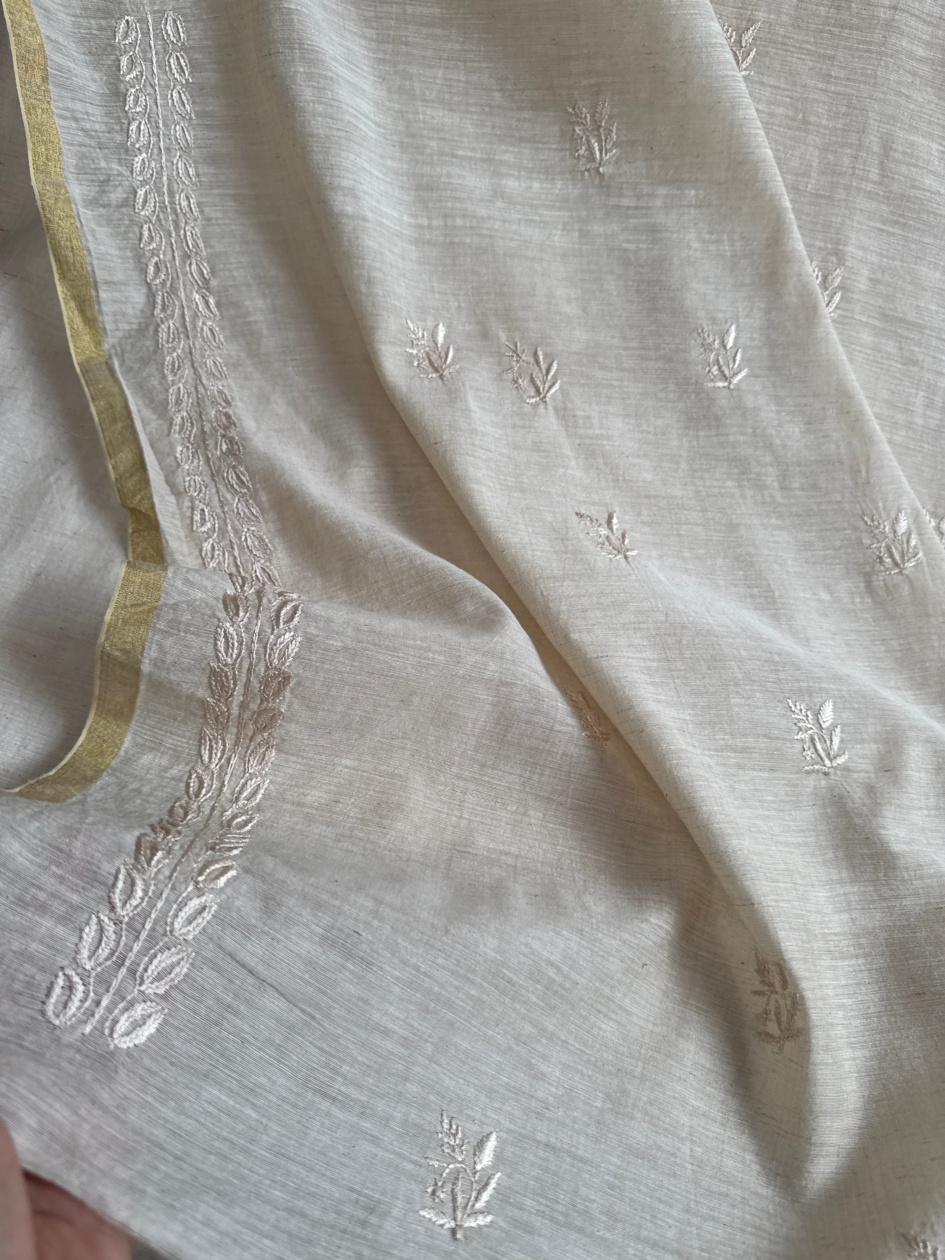 Khadi Cotton Chikankari Kurta Length - Mens