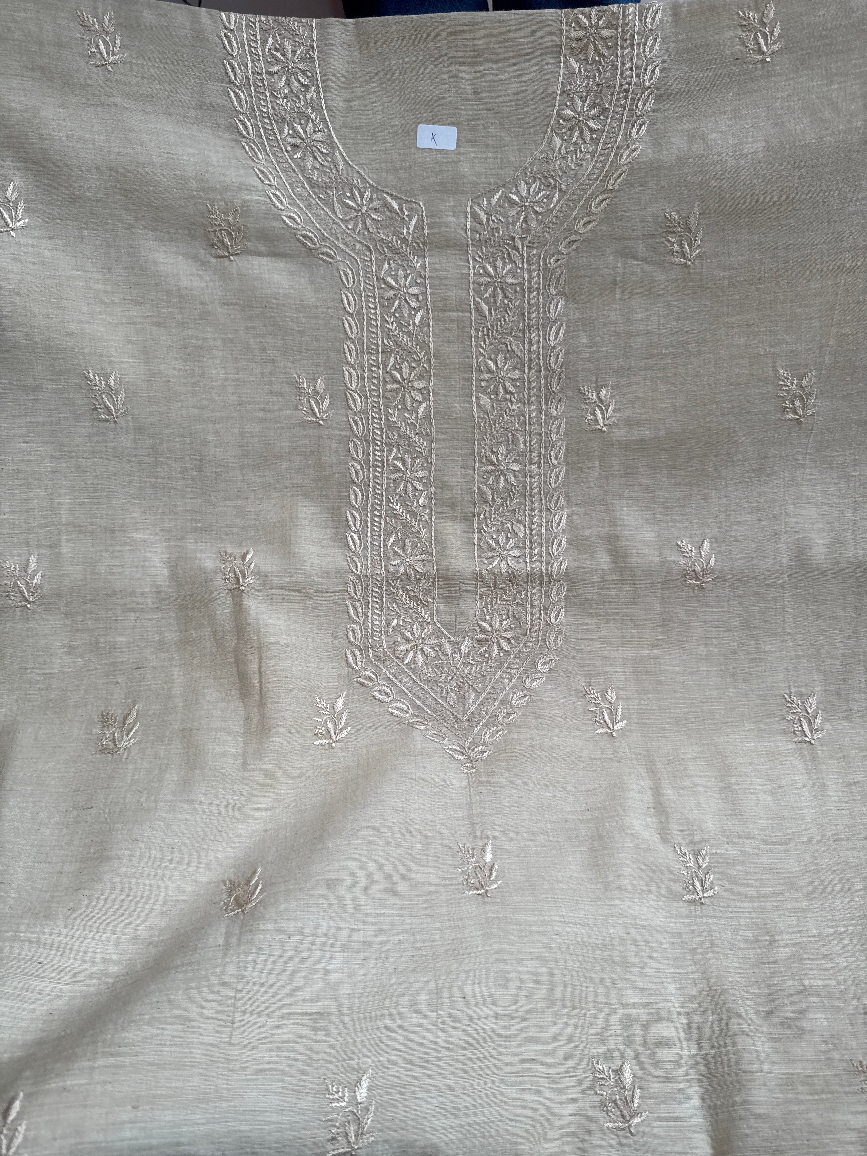 Khadi Cotton Chikankari Kurta Length - Mens