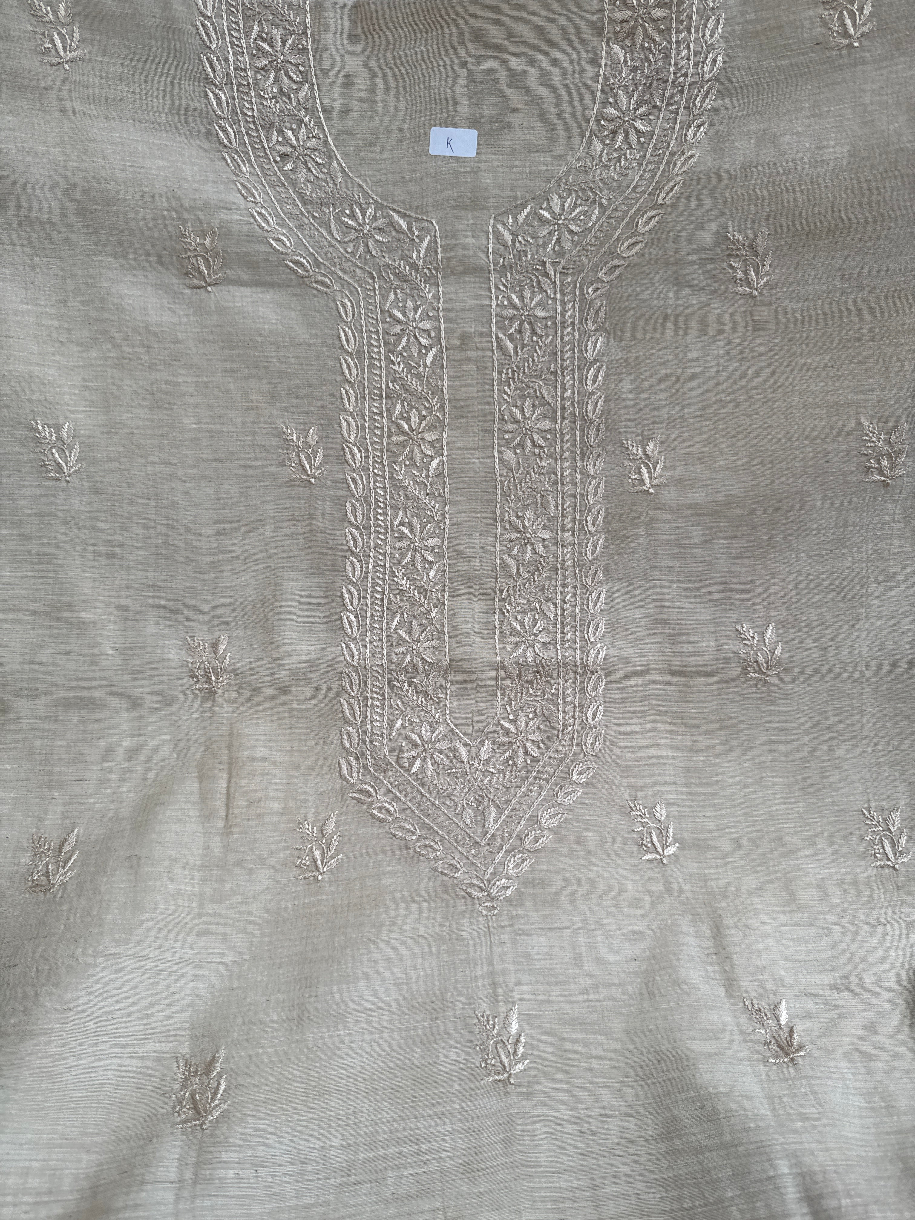 Khadi Cotton Chikankari Kurta Length - Mens