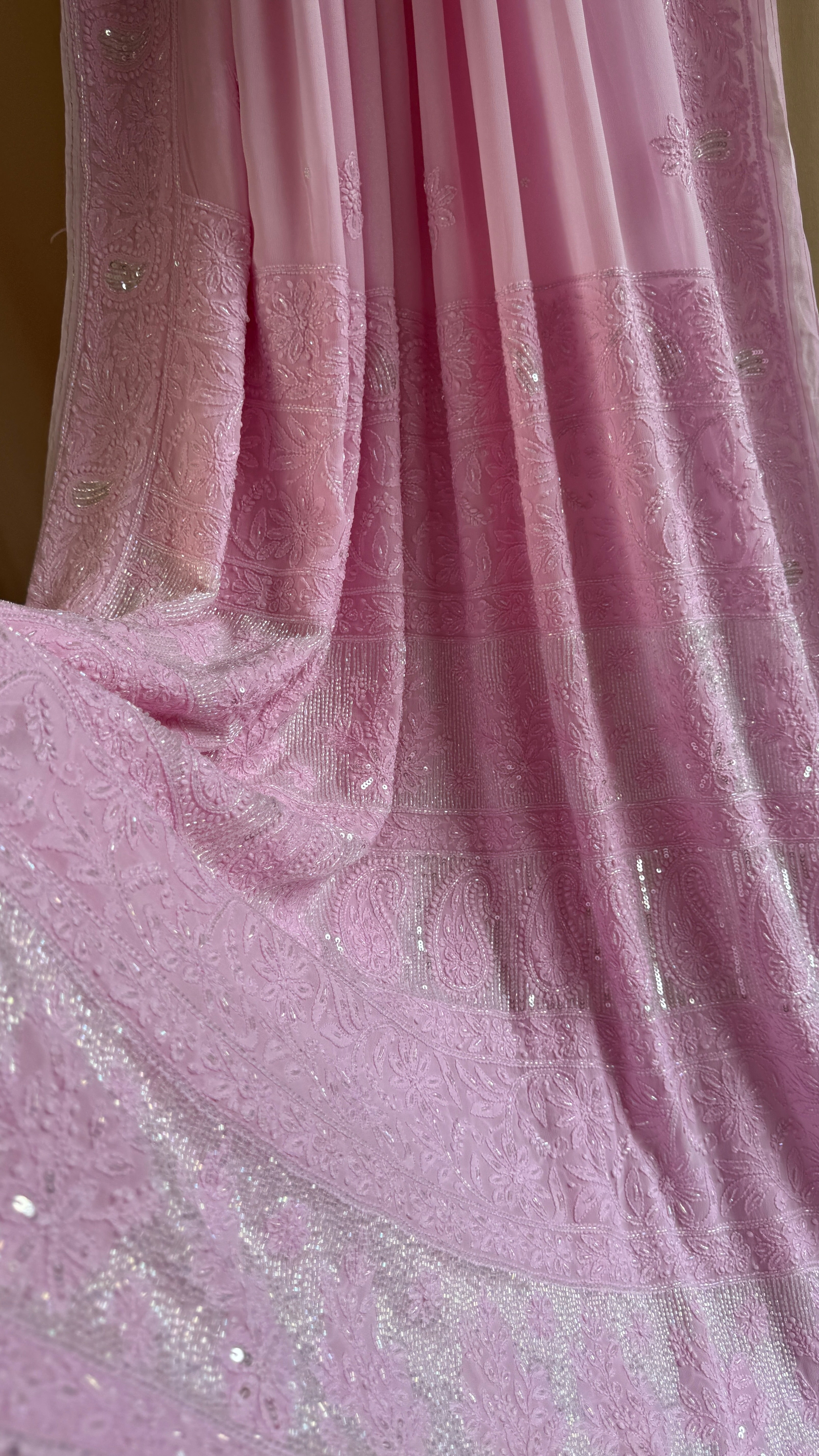Viscose Chikankari saree with Pearl embellishments - Pink