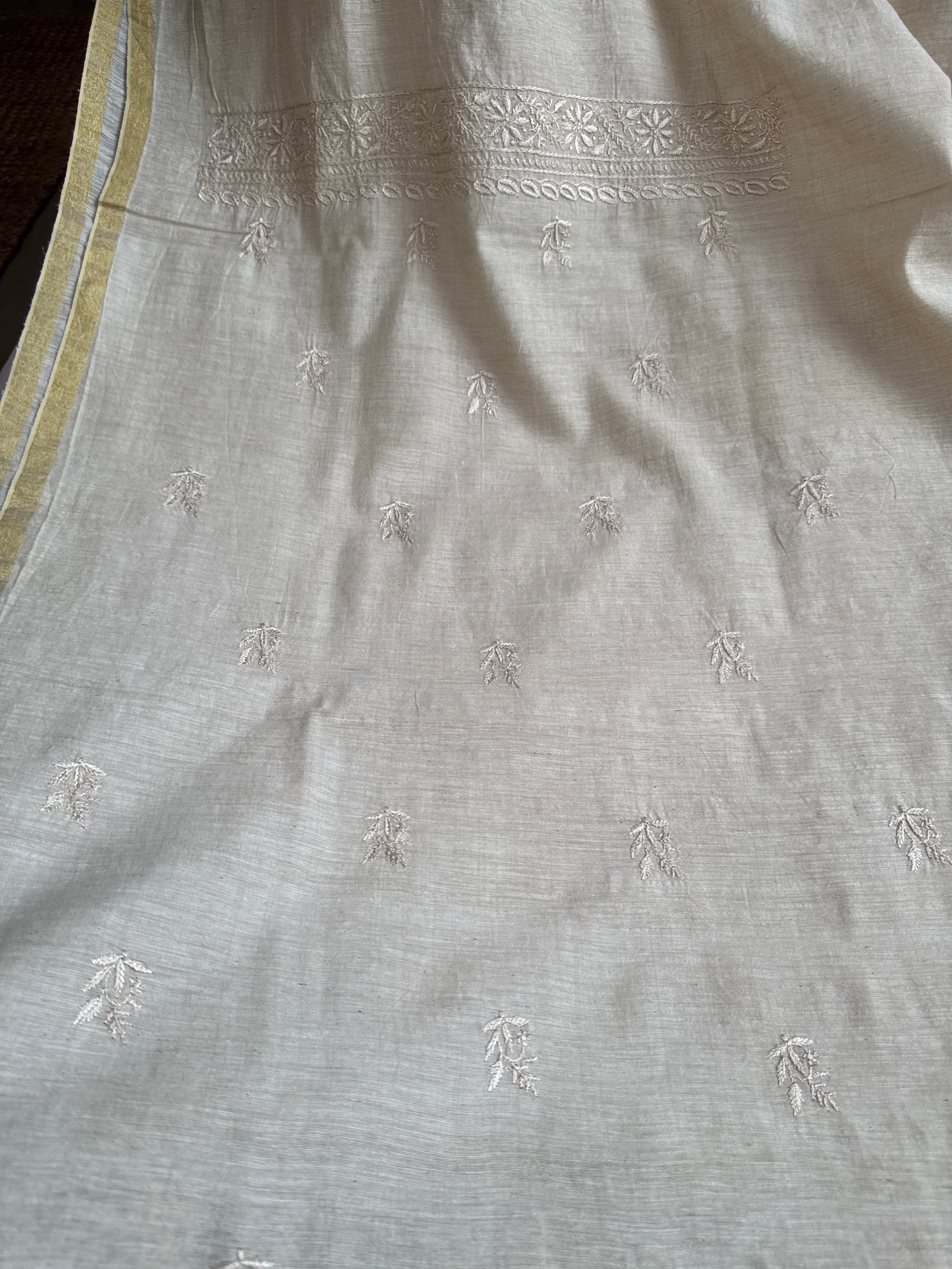 Khadi Cotton Chikankari Kurta Length - Mens