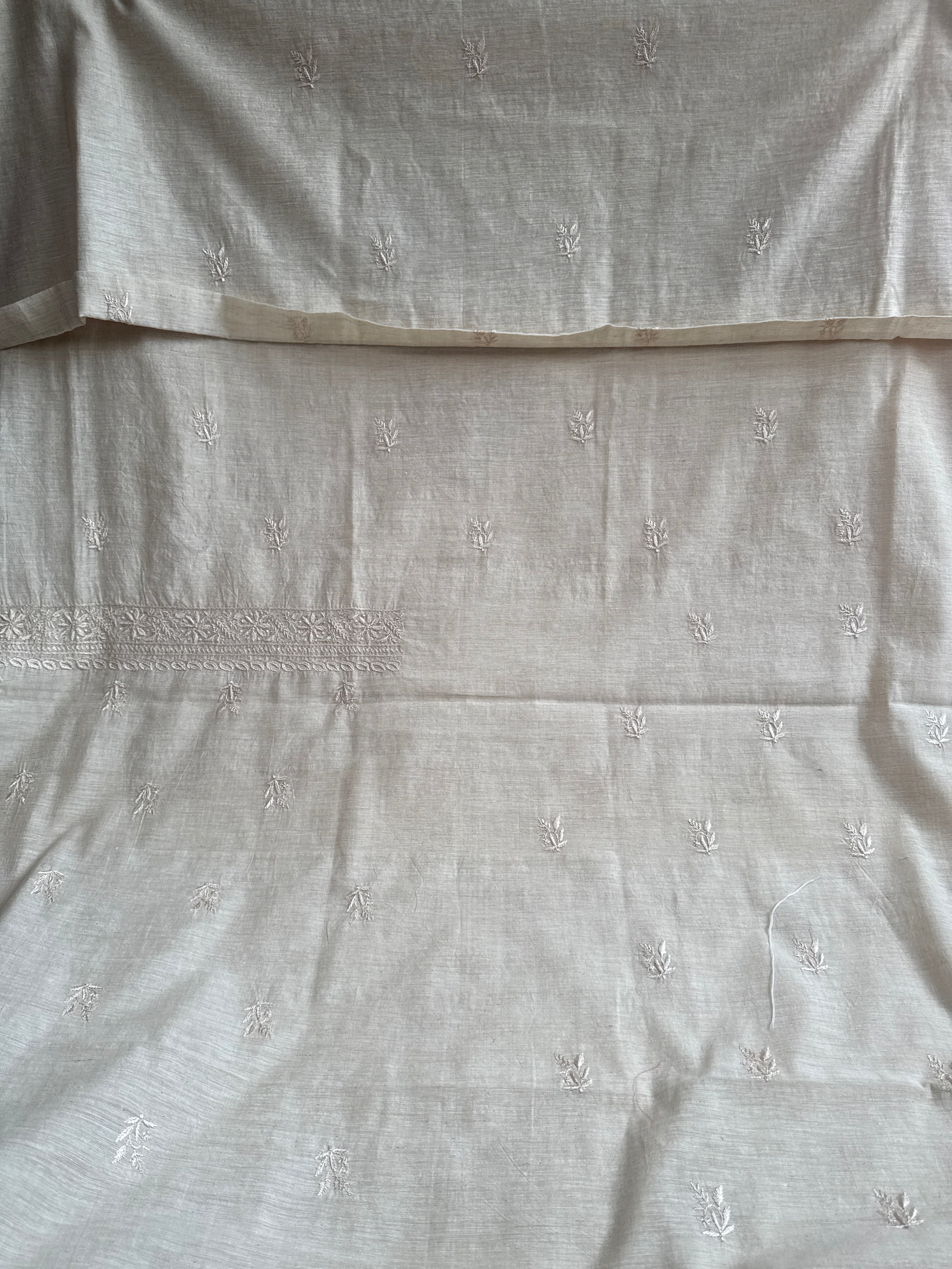 Khadi Cotton Chikankari Kurta Length - Mens
