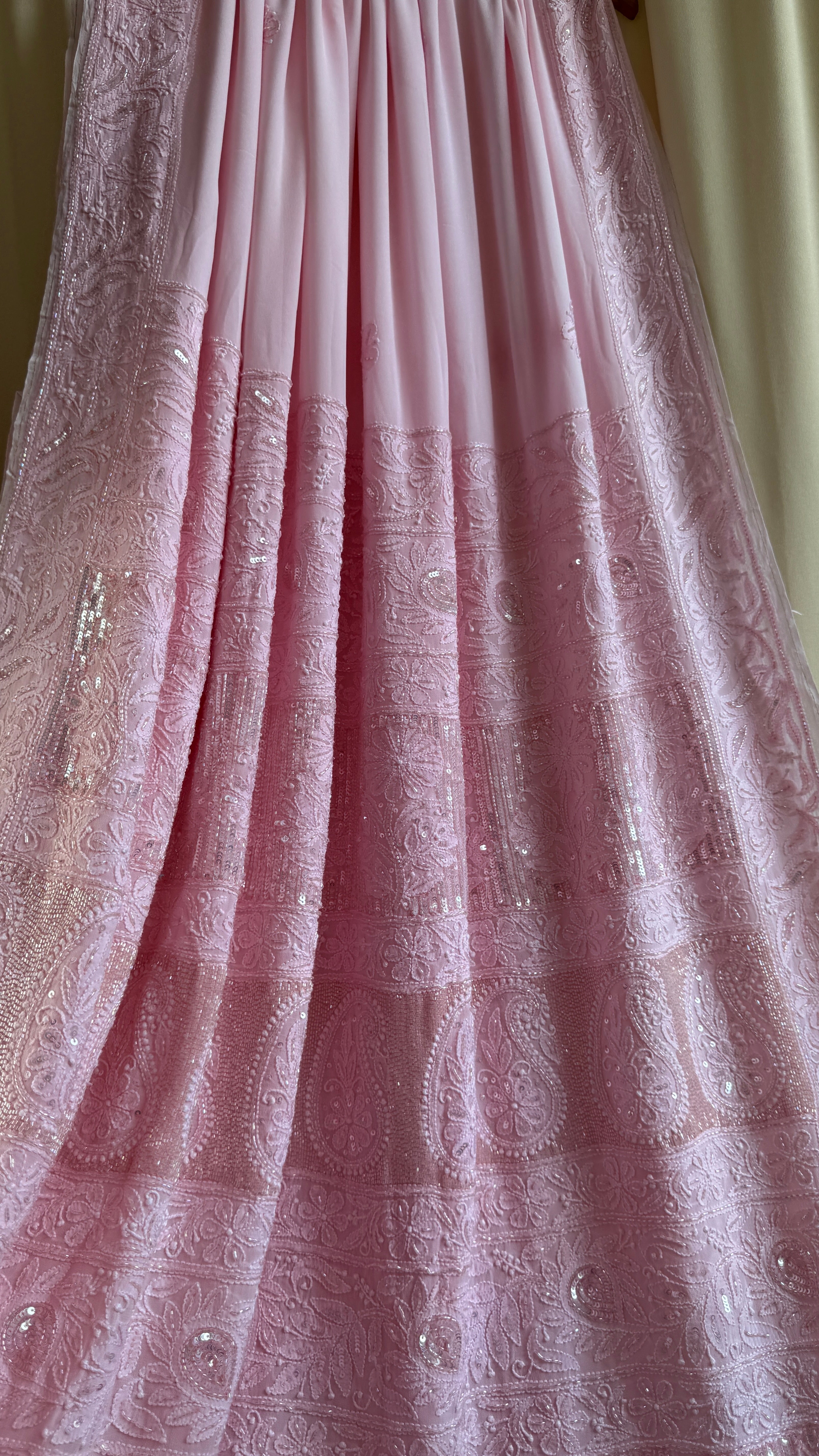 Viscose Chikankari saree with Pearl embellishments - Pink