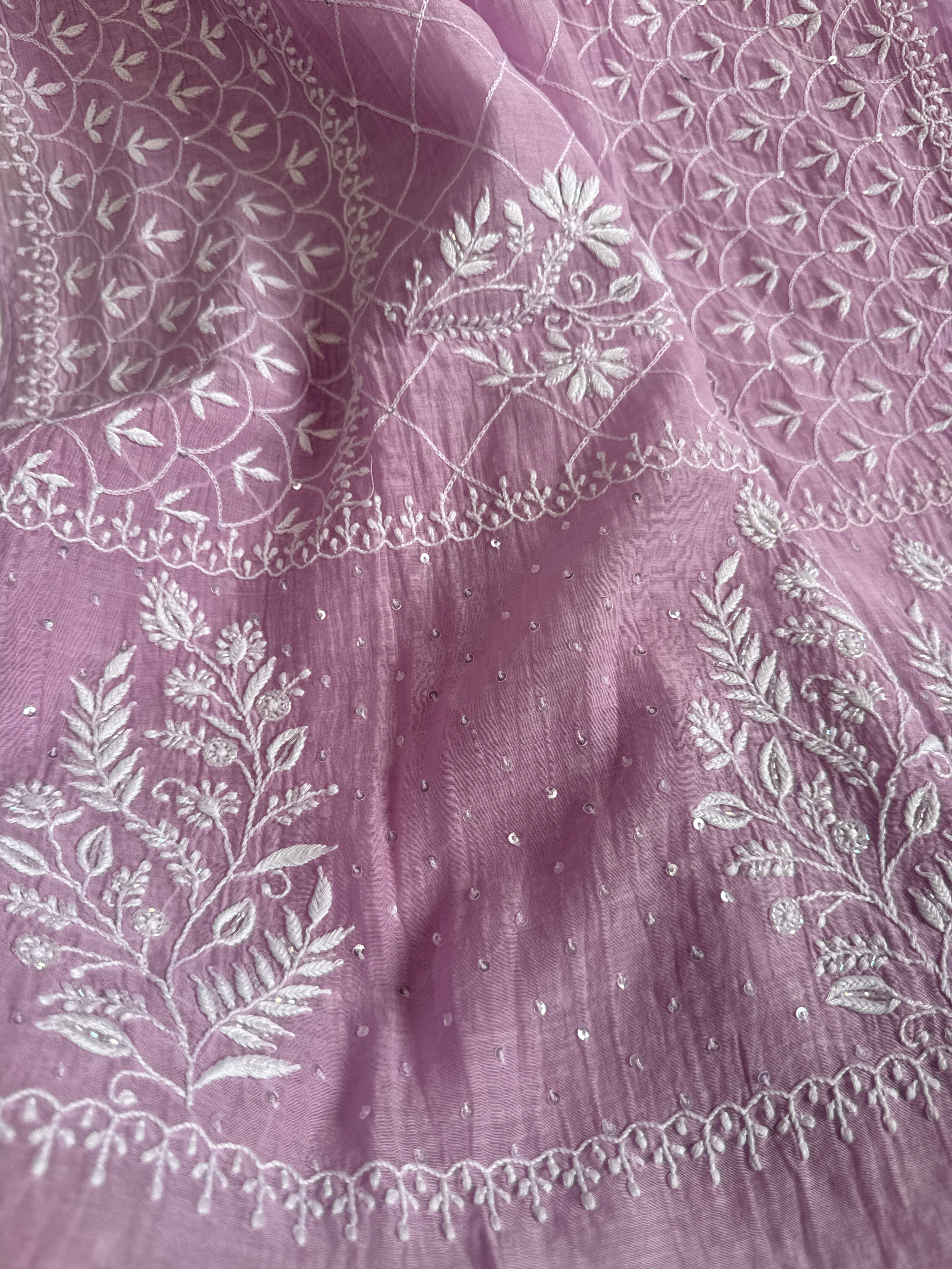 Mul Chanderi Chikankari - Unstitched Set - Lilac