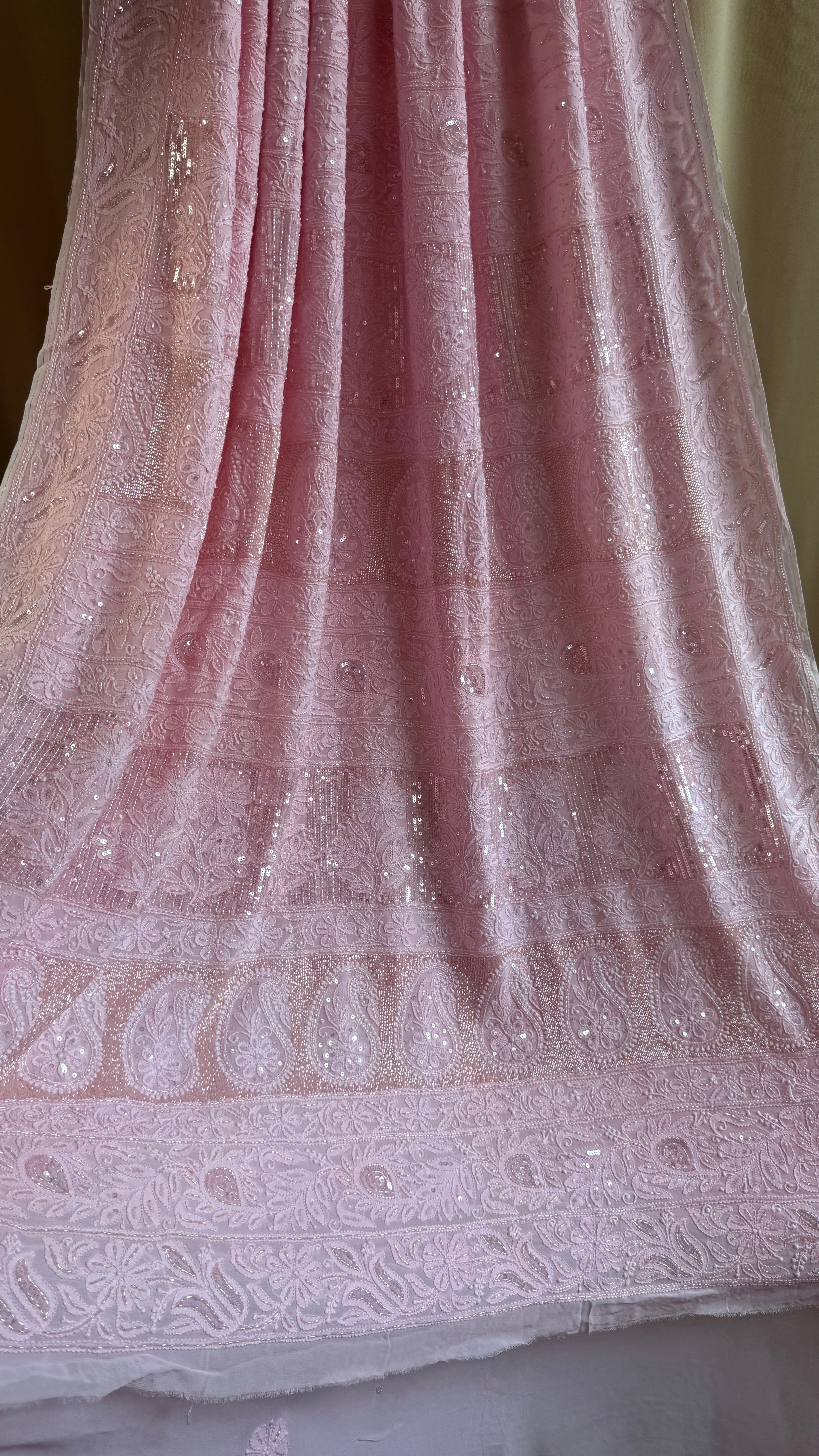 Viscose Chikankari saree with Pearl embellishments - Pink