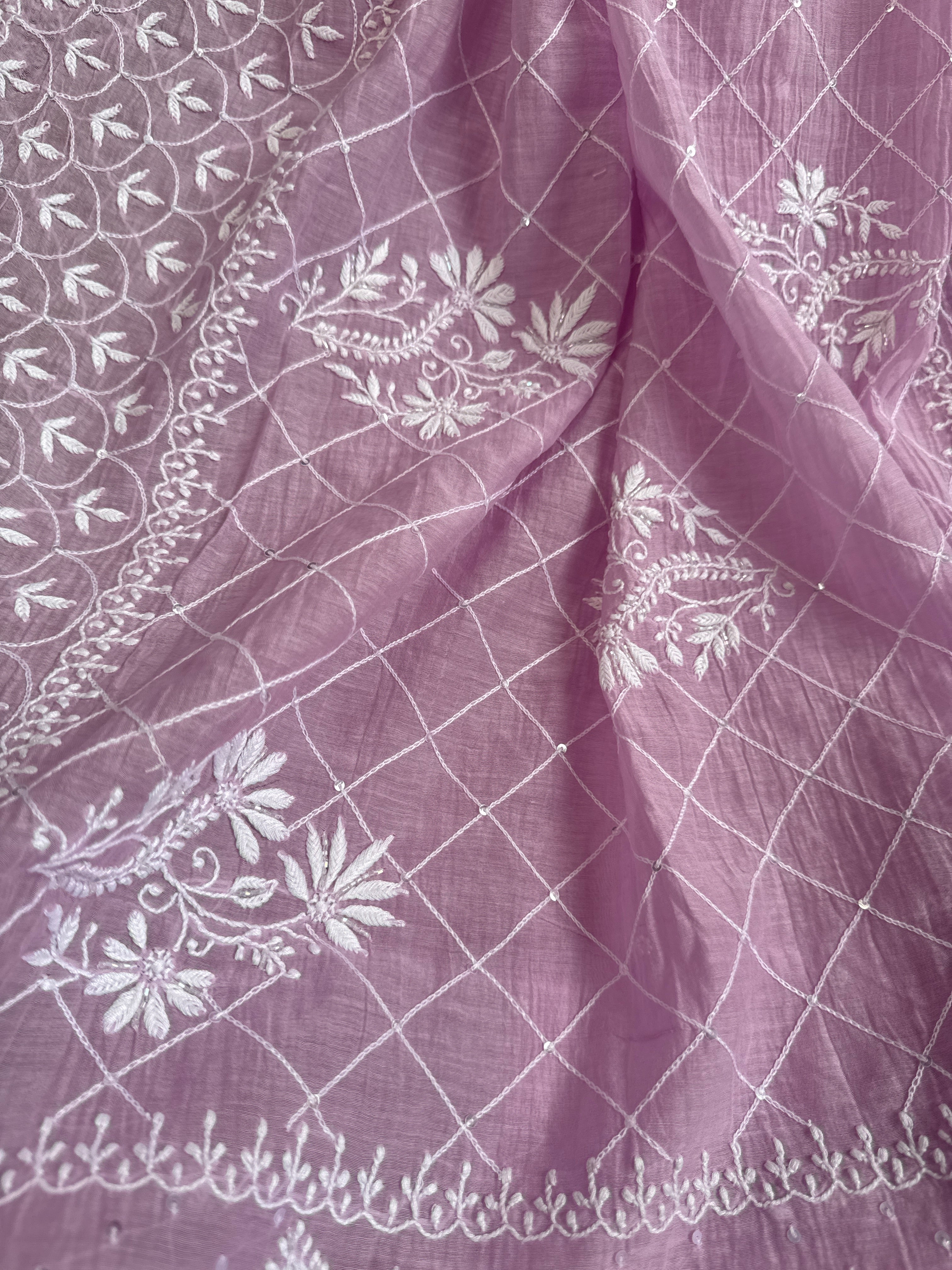 Mul Chanderi Chikankari - Unstitched Set - Lilac