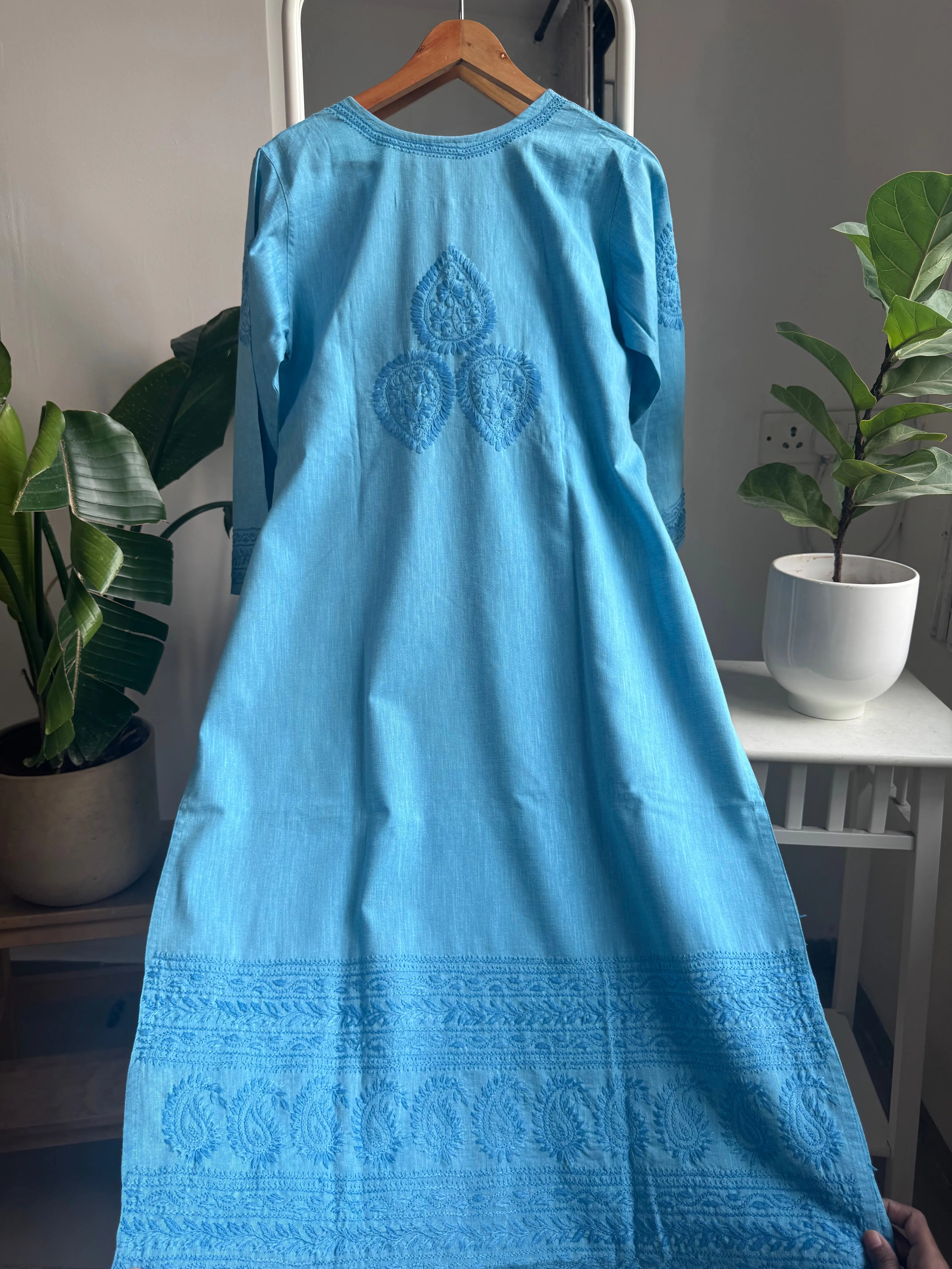 Thick Cotton Chikankari Kurti -  Blue ARIAA CHIKANKARI 