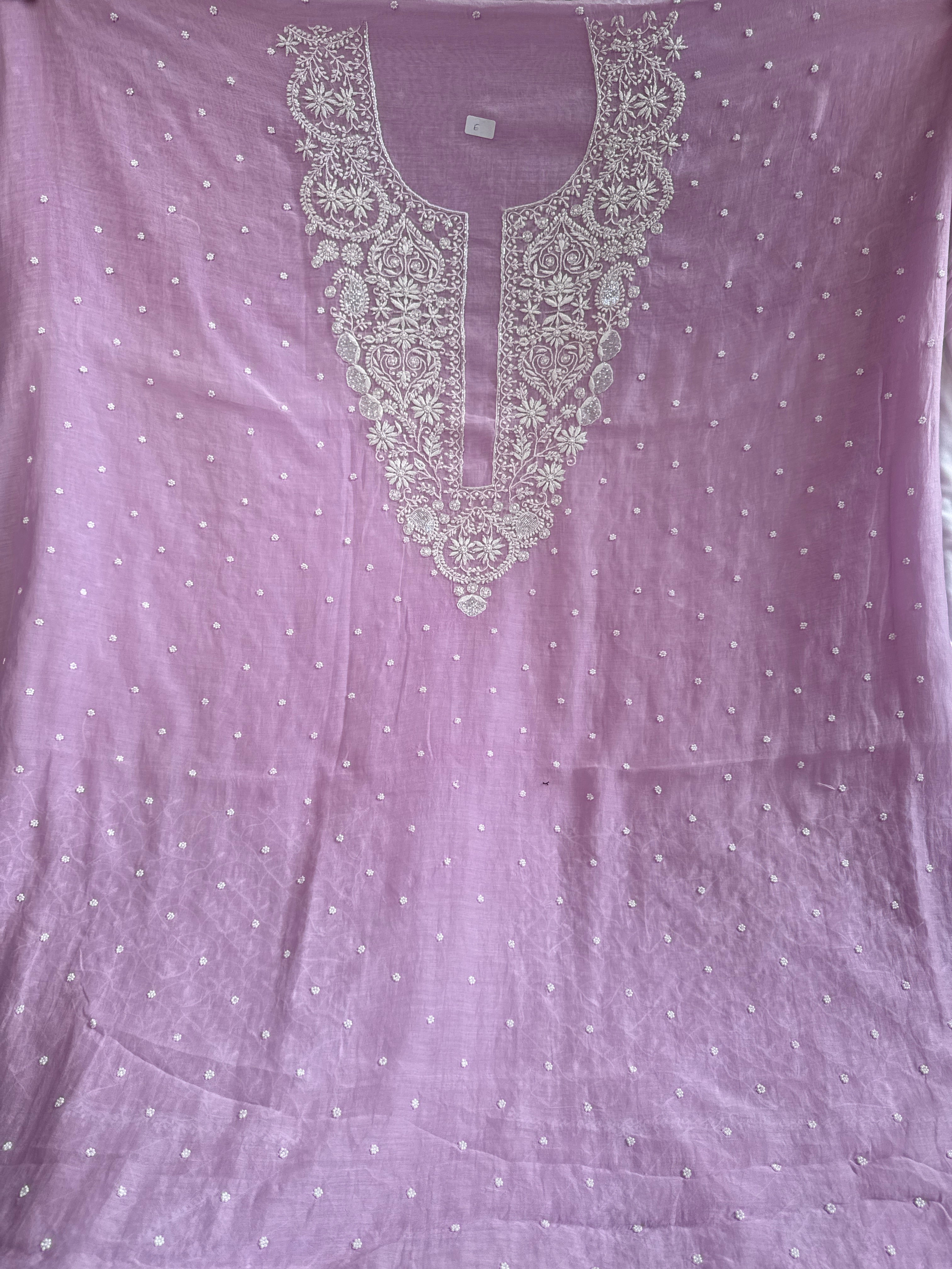 Mul Chanderi Chikankari - Unstitched Set - Lilac